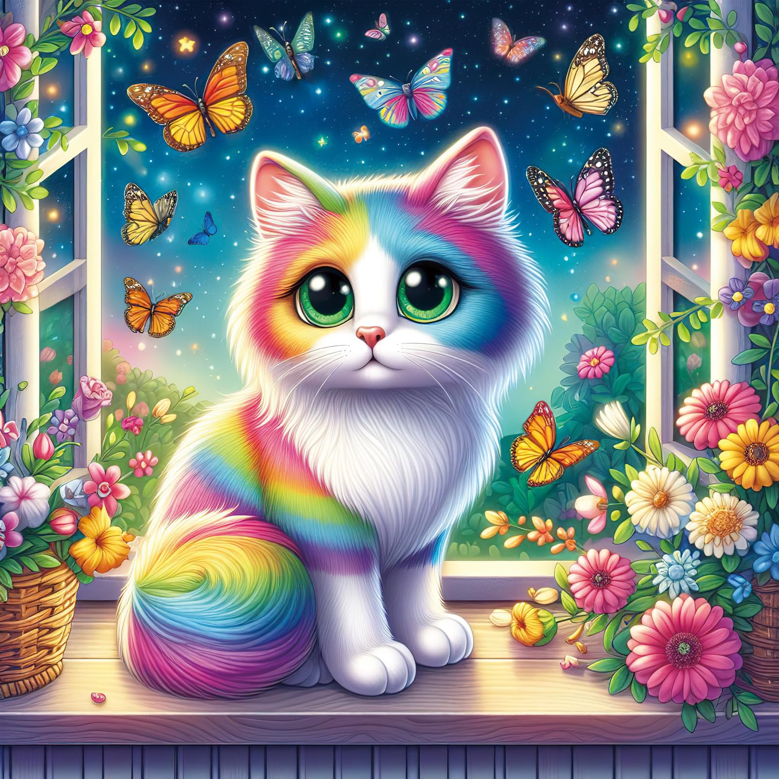 Bullglesup Puzzles for Adults 1024 Pieces, Colorful Cat Jigsaw with Poster Letter on Back, Unique Pieces Fit Well No Dust (22.8"x22.8")