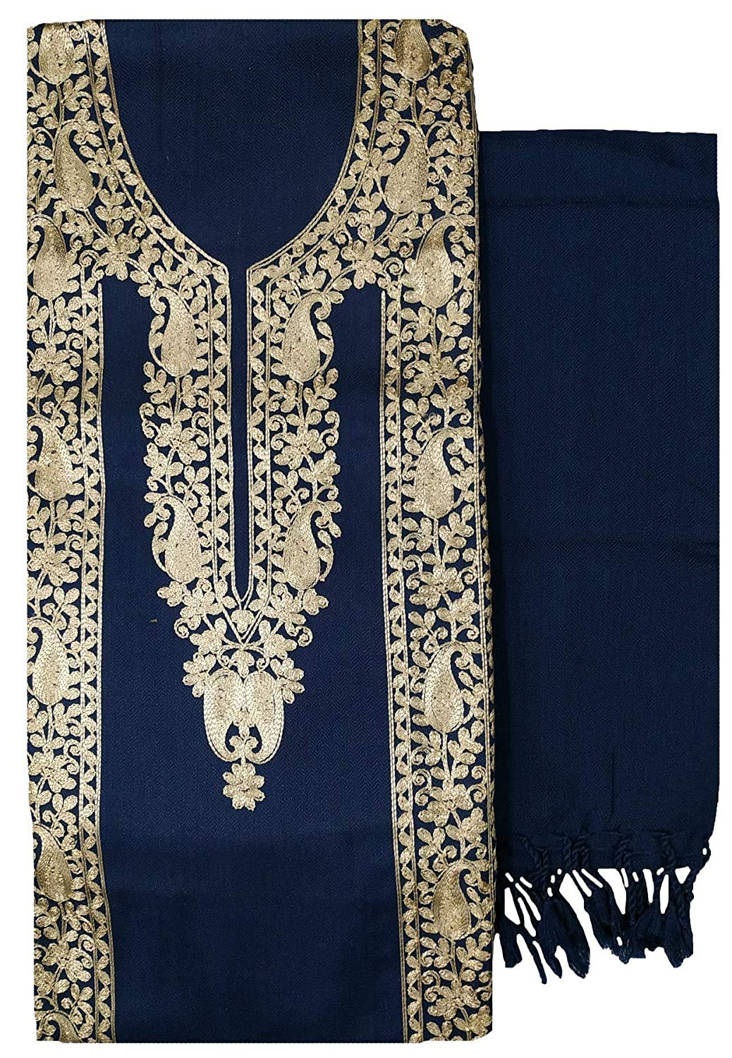 Womens Woollen Kashmiri Embroidery Salwar Suit Material (vch7967, Navy, Free Size)