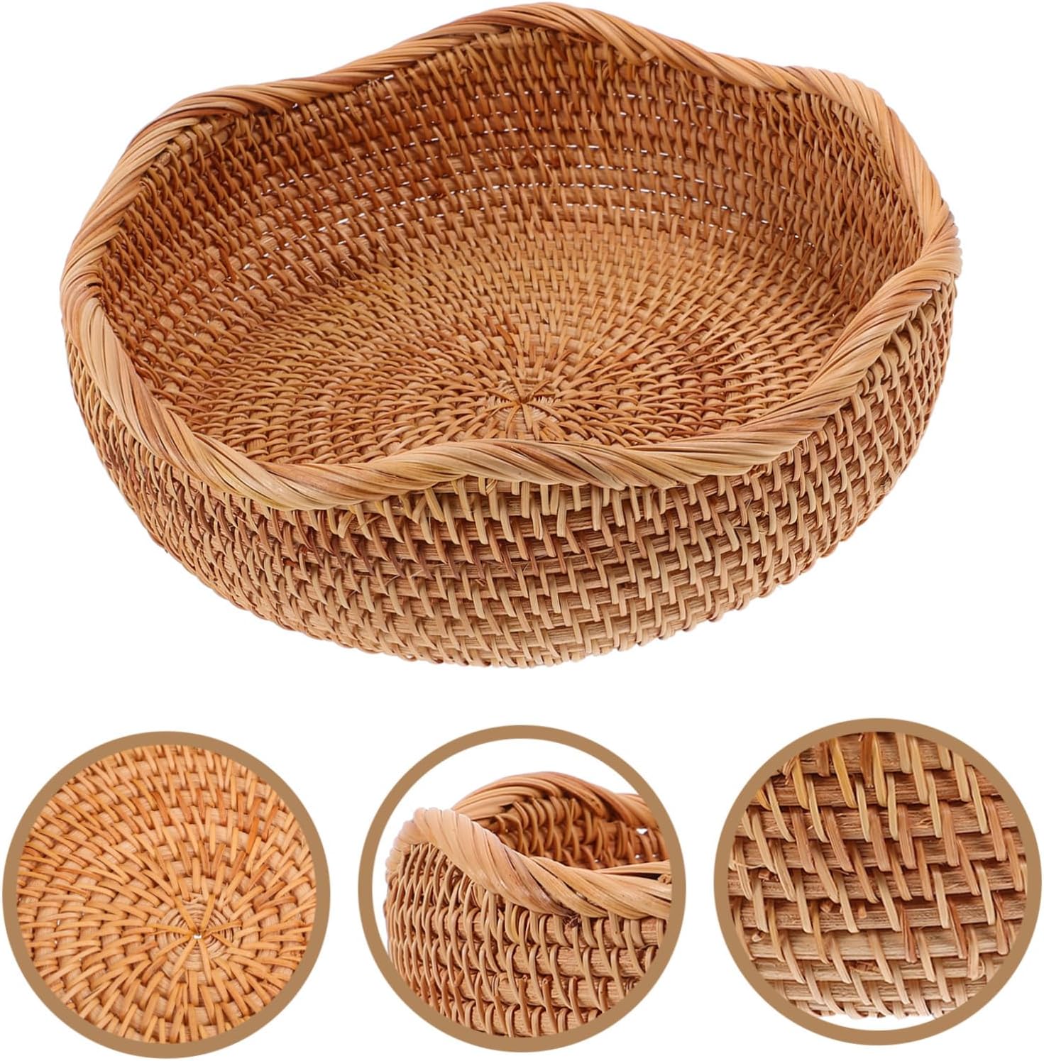 CHILDWEET Natural Rattan Bread Basket Small Wicker Fruit Basket Kitchen Decorative Storage Bread Serving Bowl for Counter