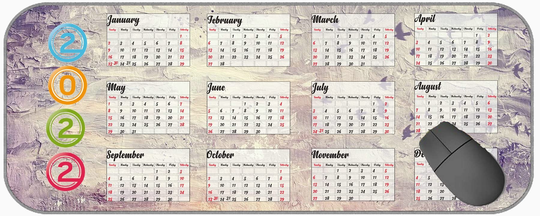 Calendar 2022 Year Mouse Pad,Canvas Paint Bumps MP151 Mouse pads with Stitched Edges