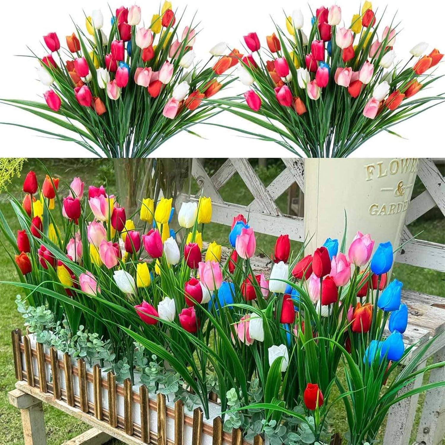 Amazon.com: 12 Bundle Artificial Outdoor Flowers for Summer Outside ...