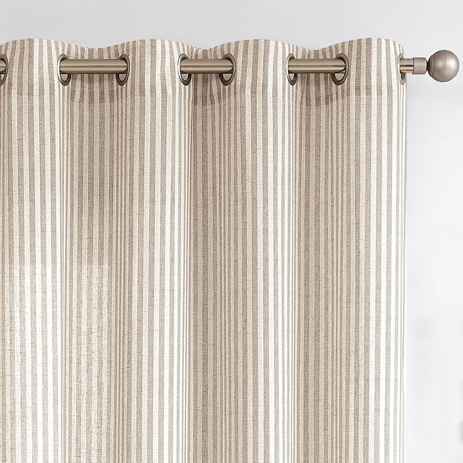 Vangao Vorhänge aus Leinen-Mischgewebe, gestreift, lichtfilternd, graue Nadelstreifen, gedruckt auf beigefarbenen Vorhängen, 160 cm Länge, für Wohnzimmer, Schlafzimmer, Ösen, 2 Paneele