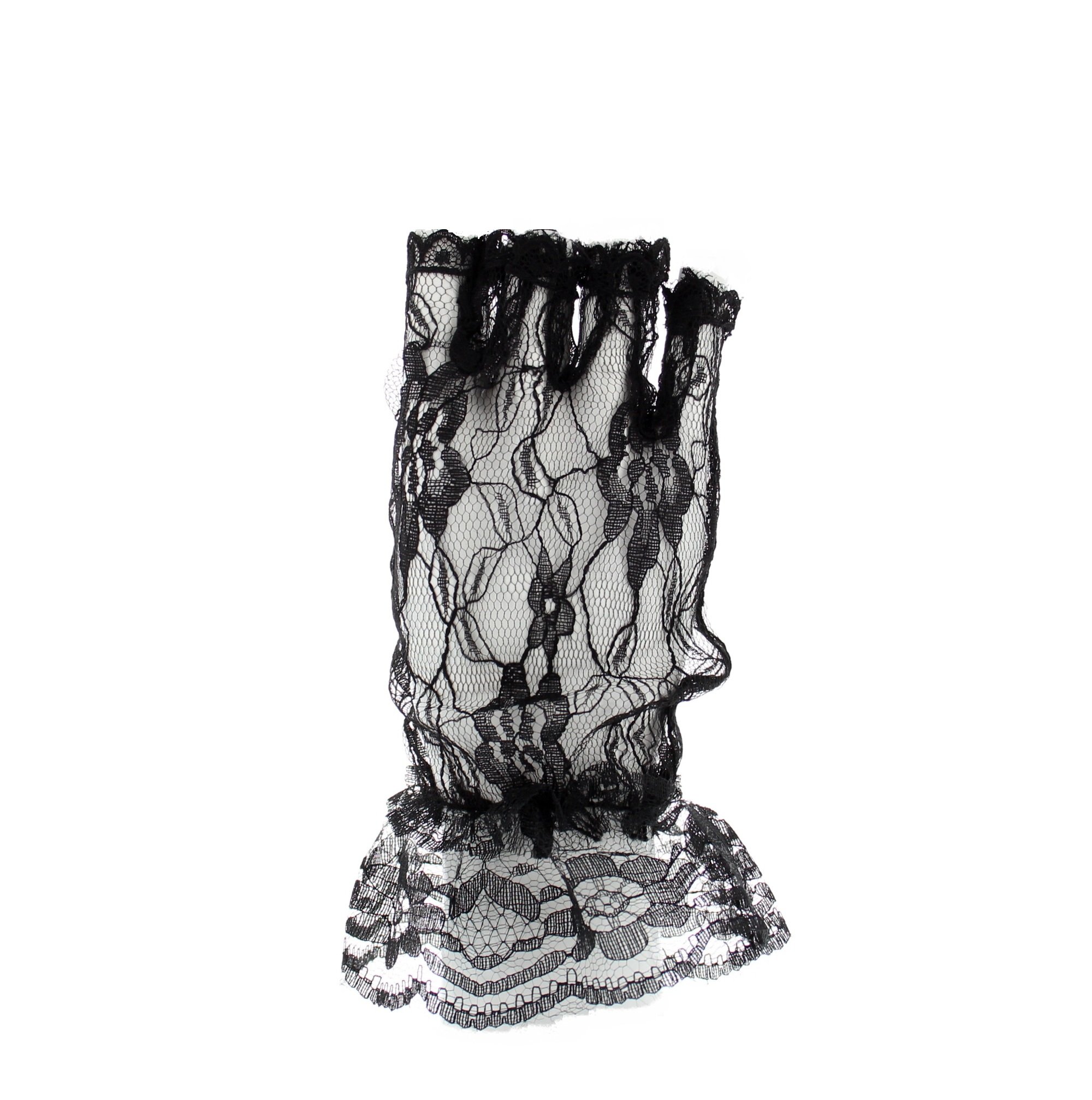 Zac's Alter Ego 80s Style Black Short Lace Fingerless Gloves with Cuff
