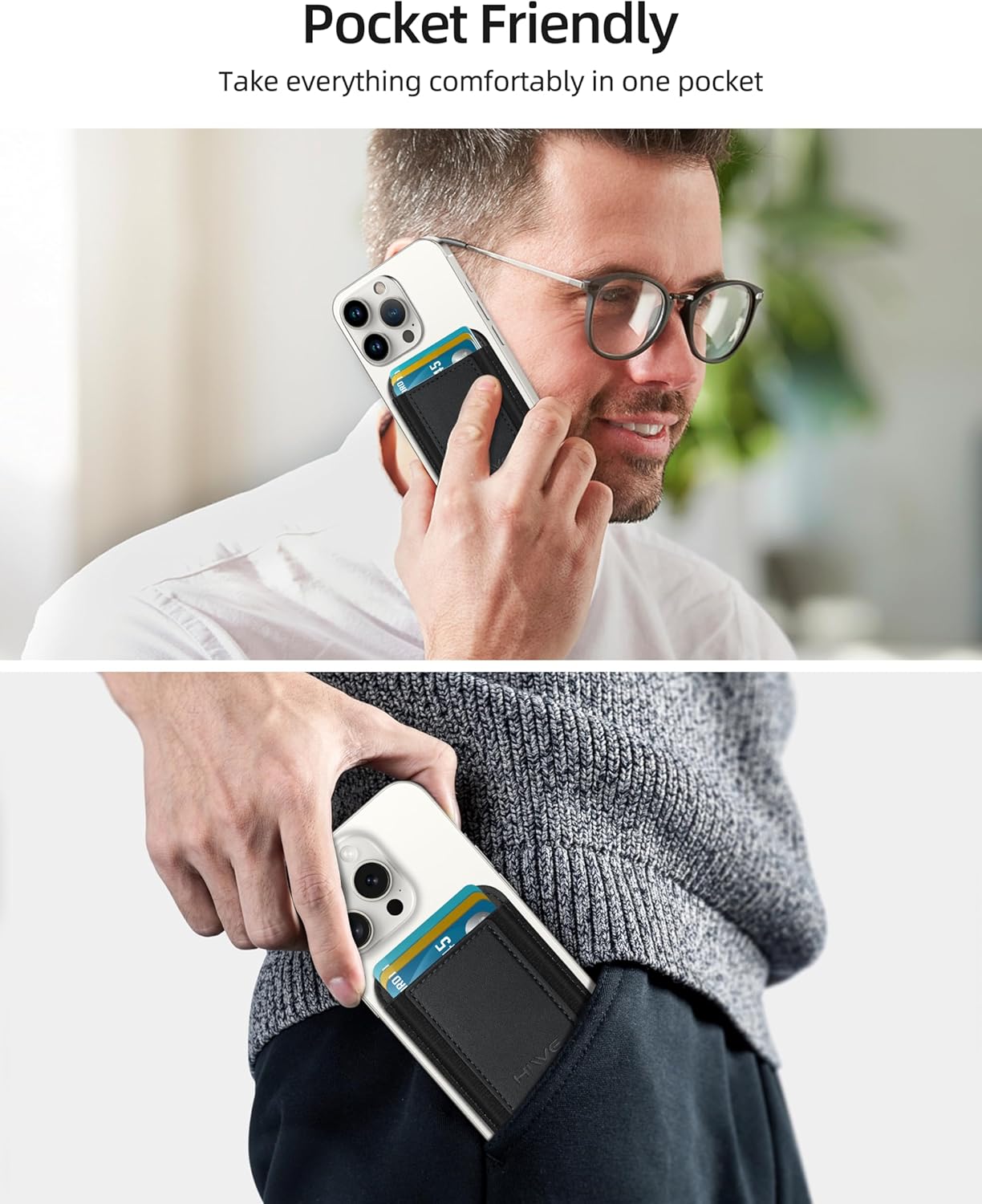 Card Holder for Phone Case, Leather Phone Wallet Stick On, Strongest Adhesive Phones Wallet for iPhone/Android, Minimalist Slim RFID, Fit 7 Cards, Black, 1 Pack - Image 4