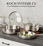 KOCH SYSTEME CS Pots et Pan Set avec Tri-ply Bottom, 10 Kit de cuisine en acier inoxydable avec lids, poignée rivetée Stay-Cool, lave-vaisselle et four sans danger, compatible induction, non toxique