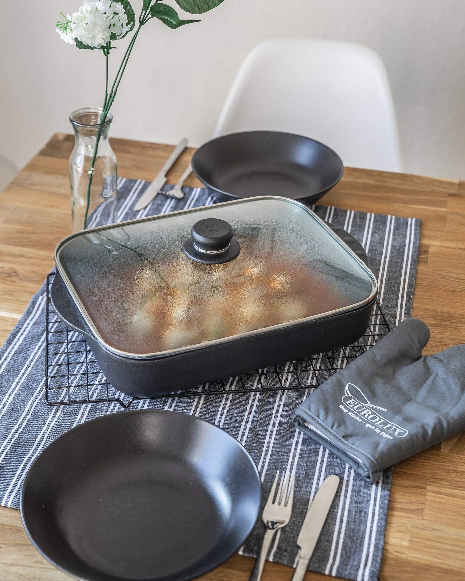 MaxxGoods By EUROLUX Alu-Guss Bratentopf 26 Cm, 10 Cm Hoch, Mit Glasdeckel – CERAMIK-Versiegelung, PFOA-frei, Induktion, Deutsche Handarbeit