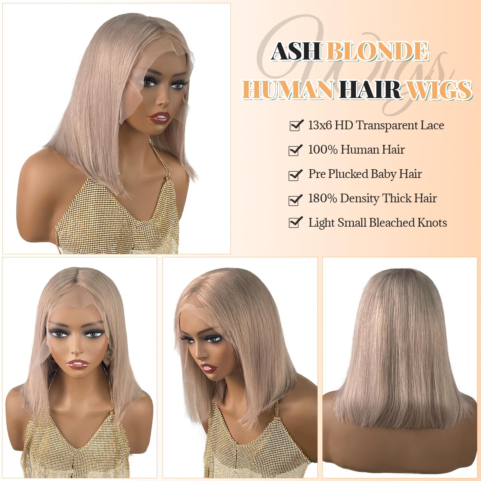 Munx Human Hair Bob Lace Front Wig, 13x6 HD Glueless, 180% Density