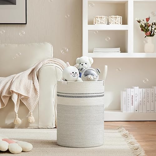 Miniatura 2 de VIPOSCO Cesta alta para ropa sucia, cesta grande para ropa sucia con mango de cuero, cesta de almacenamiento de cuerda tejida para manta, juguete en