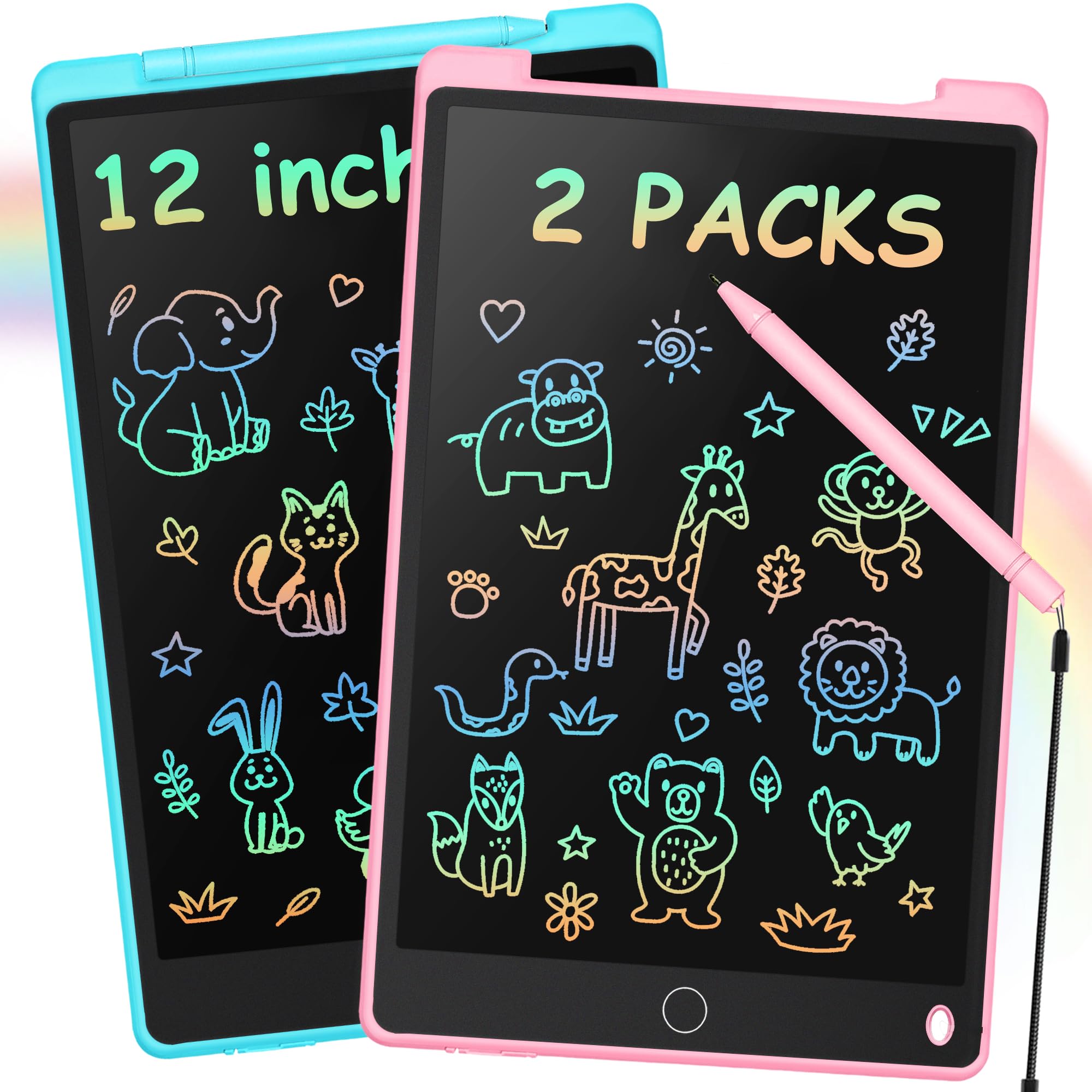 2 Packs 12 Inch LCD Writing Tablet, Drawing Pad, Doodle Glow Board, Kids Travel Activities Toys, Toddler Kid Game Toys, Birthday Gifts for 2+ Year Old