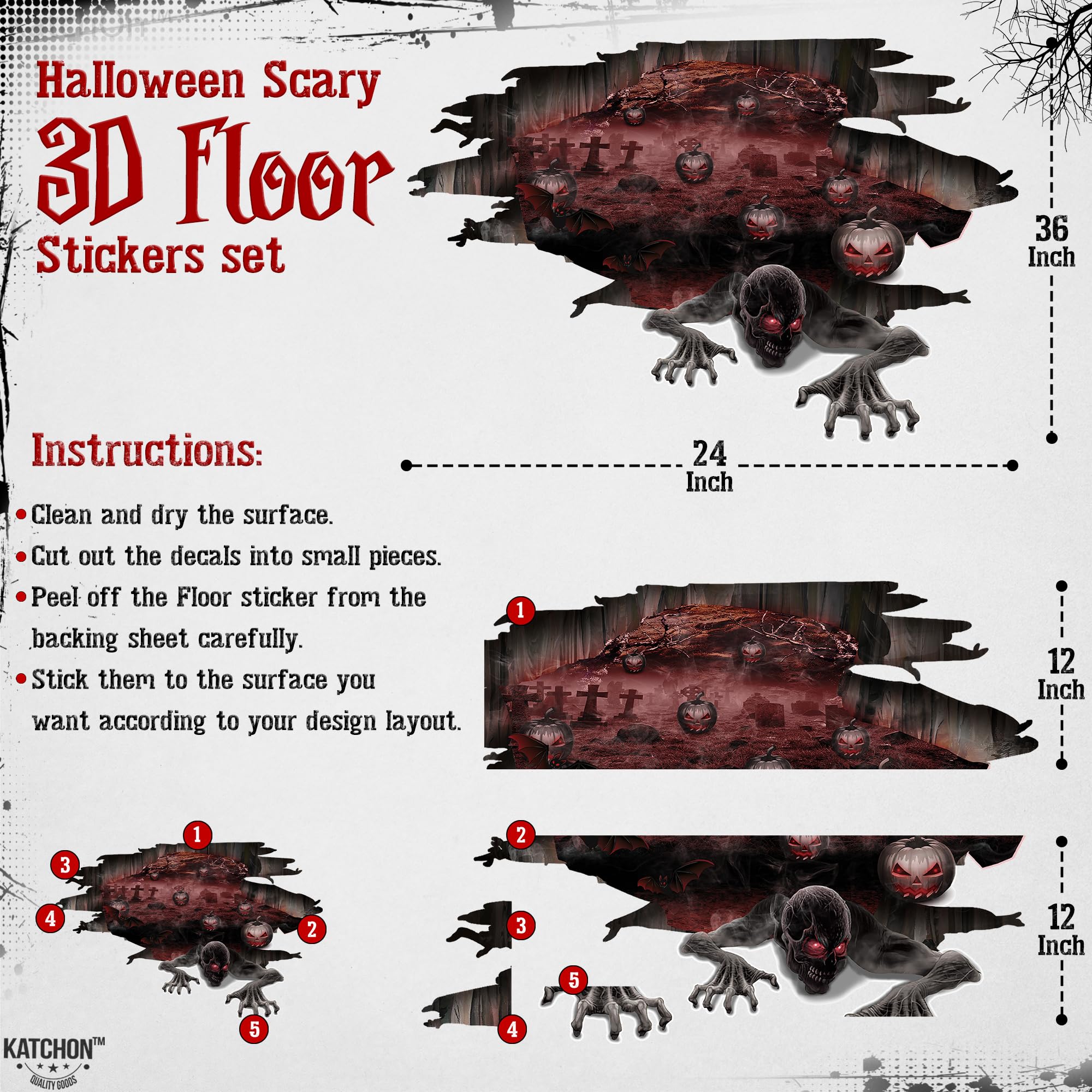 Pegatinas De Pared 3D De Halloween, 4 Unidades - Huellas De Zombi, Fáciles De Poner Y Quitar