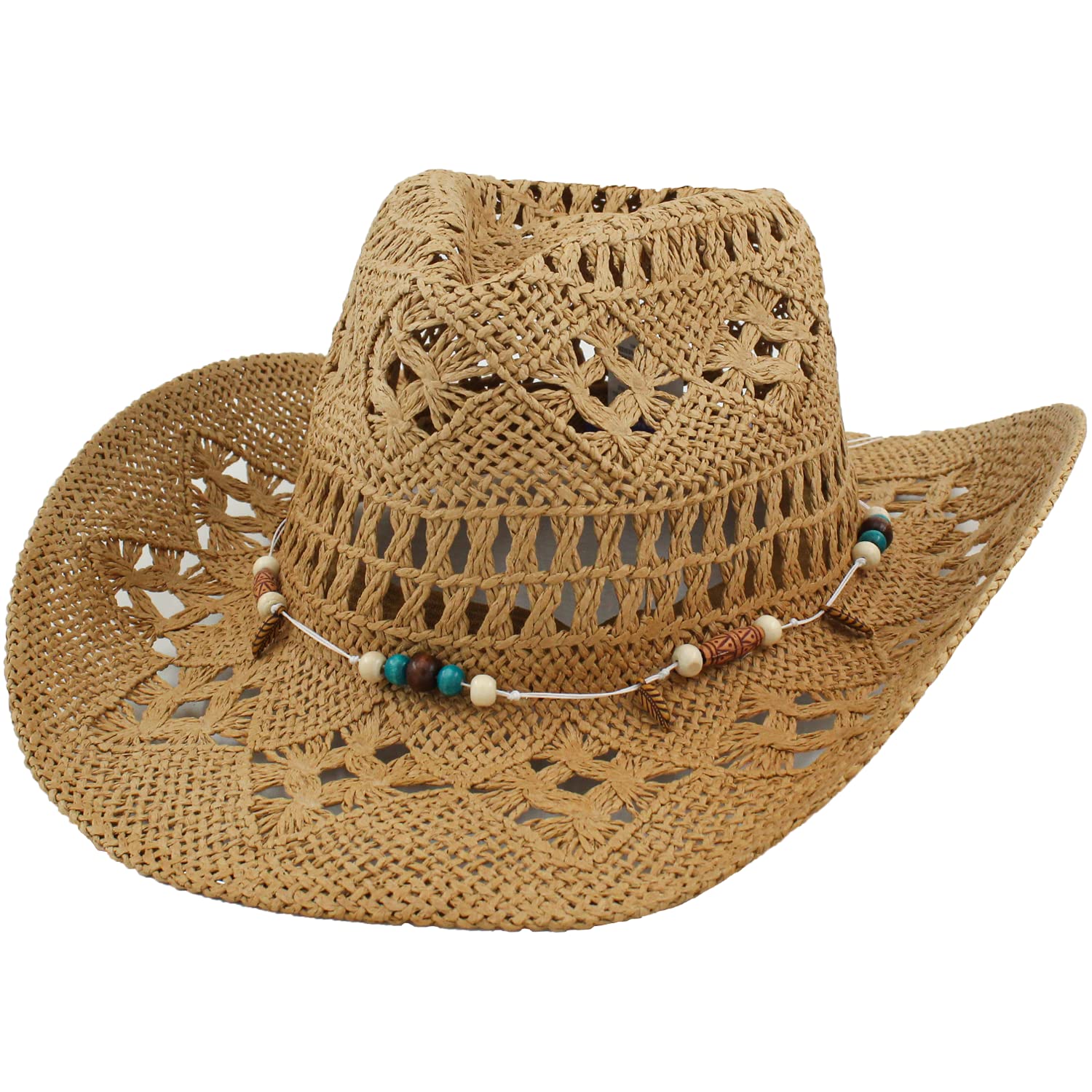 Carnavalife Sombrero de Cowboy/Cowgirl de Paja Vaquero Panamá con Banda Occidental/Oeste Unisex Talla Única Hombre Mujer para Verano Coachella Playa al Estilo Country Brasileño Bohemia Indiana Rafia Natural