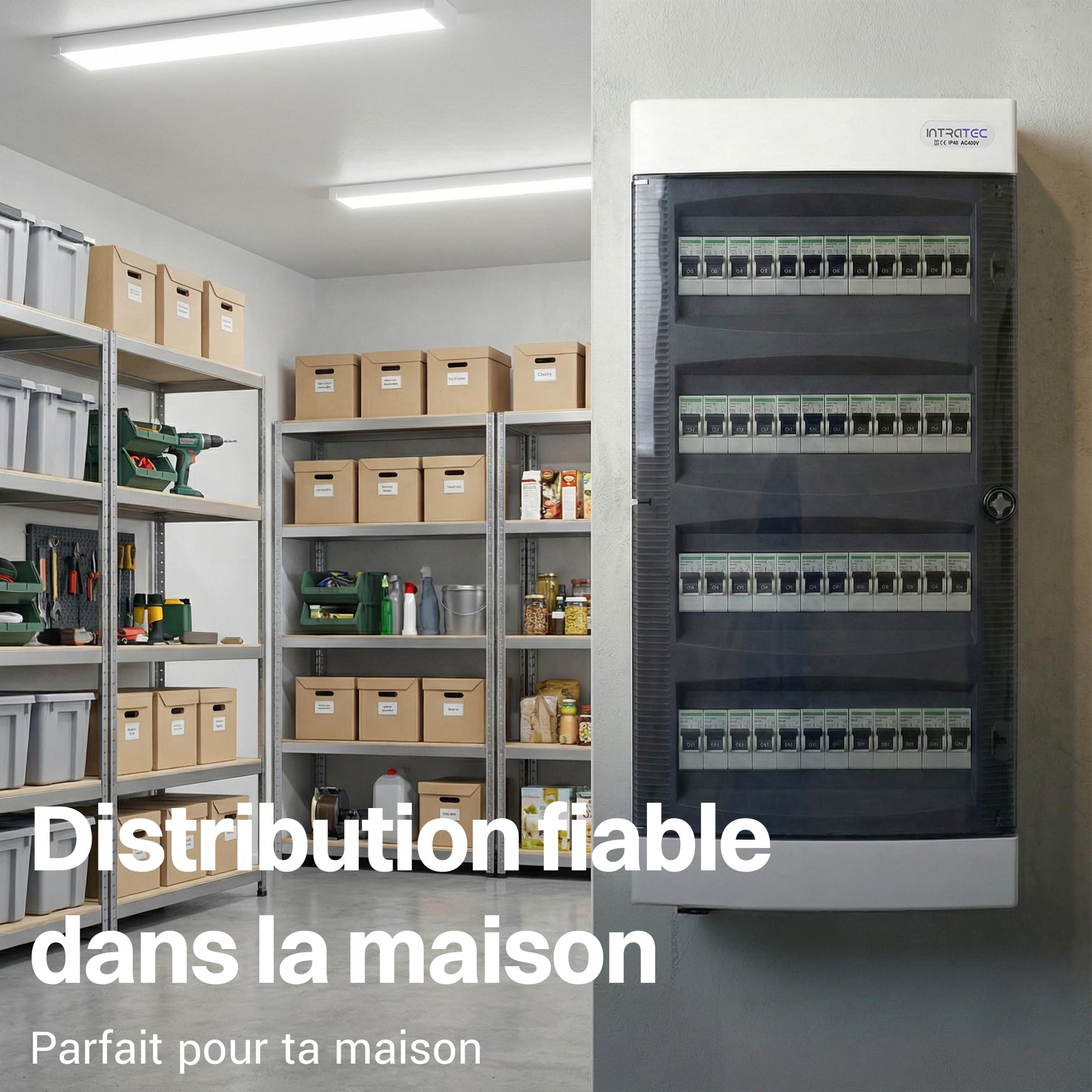 Intratec Coffret de Distribution Encastré 4 Rangée – Coffret IP40 pour 48 Modules avec Porte Transparente et Rail pour Installation Électrique Facile à Domicile & en Entreprise – 676 x 283 x 106mm