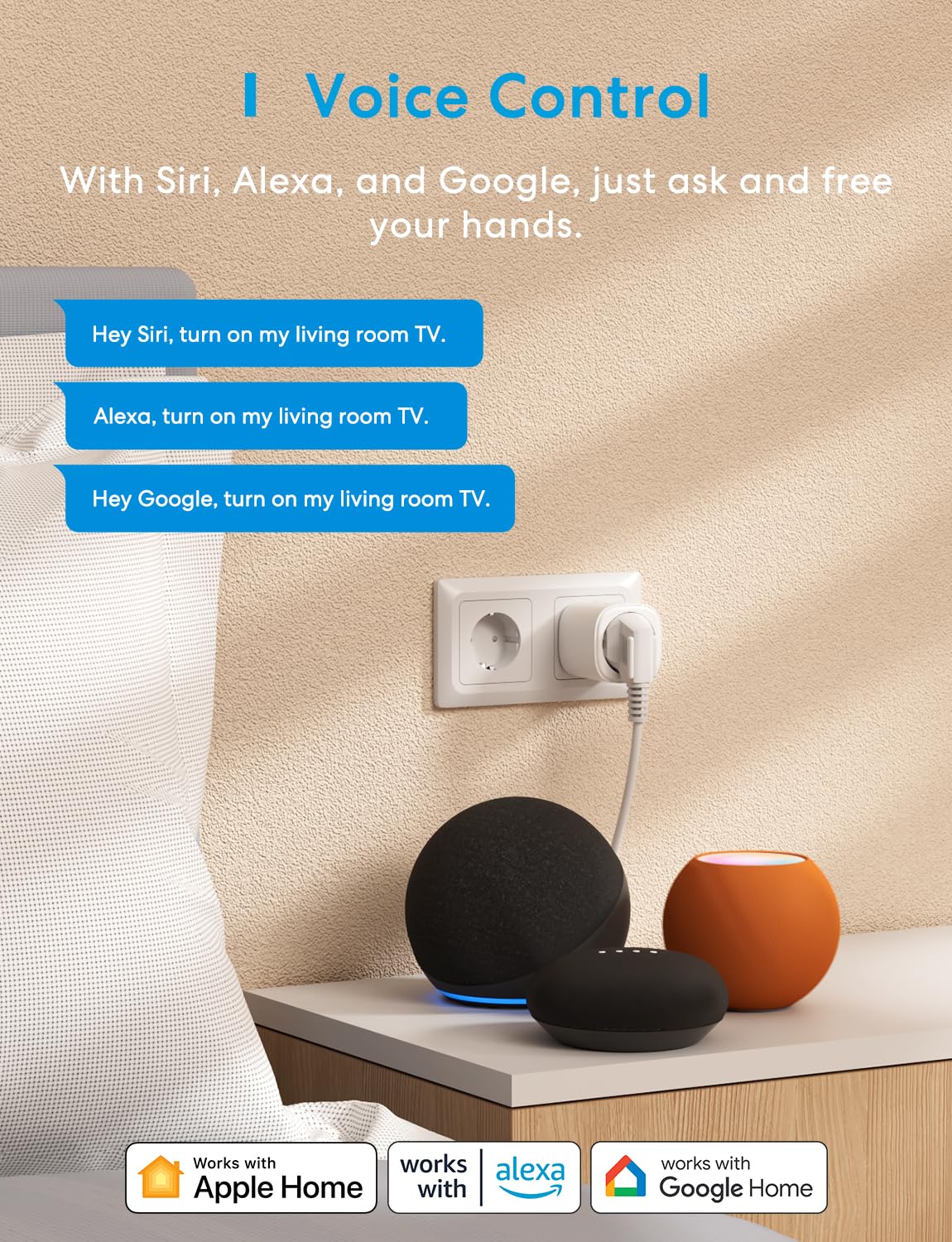 Meross Gniazdo Smart Matter (typ F), zestaw 2 gniazd WiFi, kompatybilne z Alexa, Apple Home i Google Home, pomiar zużycia energii paneli słonecznych