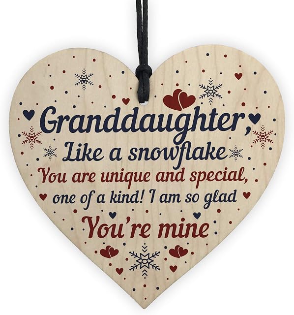 RED OCEAN Granddaughter Ornament Wooden Heart Birthday Christmas Keepsake Gift From Grandparents