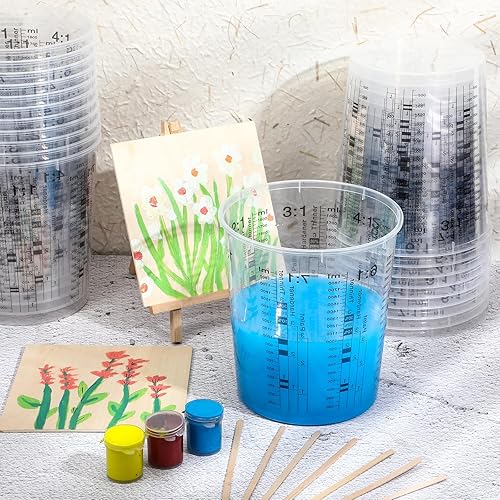 Miniatura 5 de 24 tazas medidoras de pintura de 64 onzas, 60.9 fl oz, tazas mezcladoras con graduados y 20 varillas de mezcla de pintura de plástico desechable,