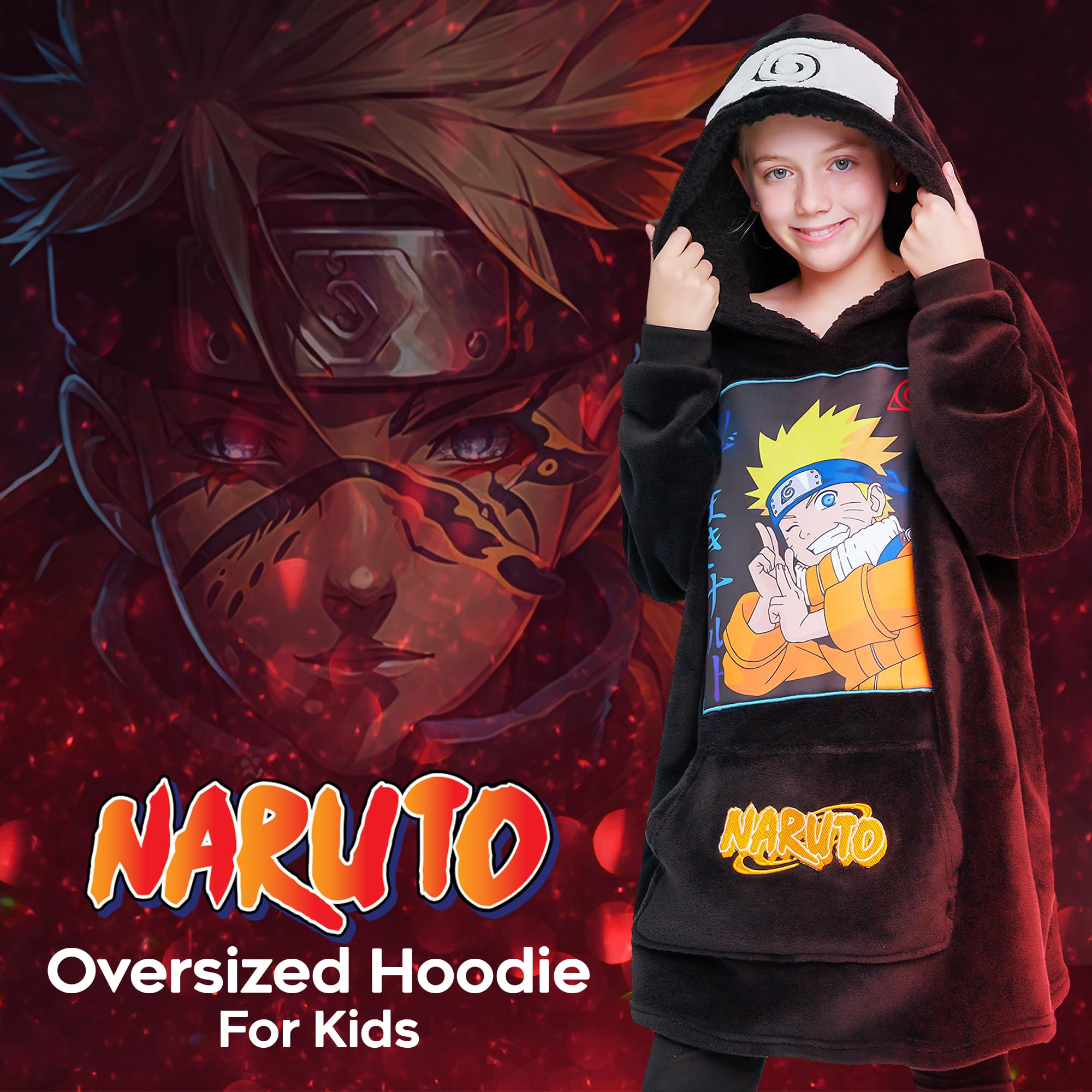 NARUTO Pull Plaid Enfant - Sweat Oversize en Polaire
