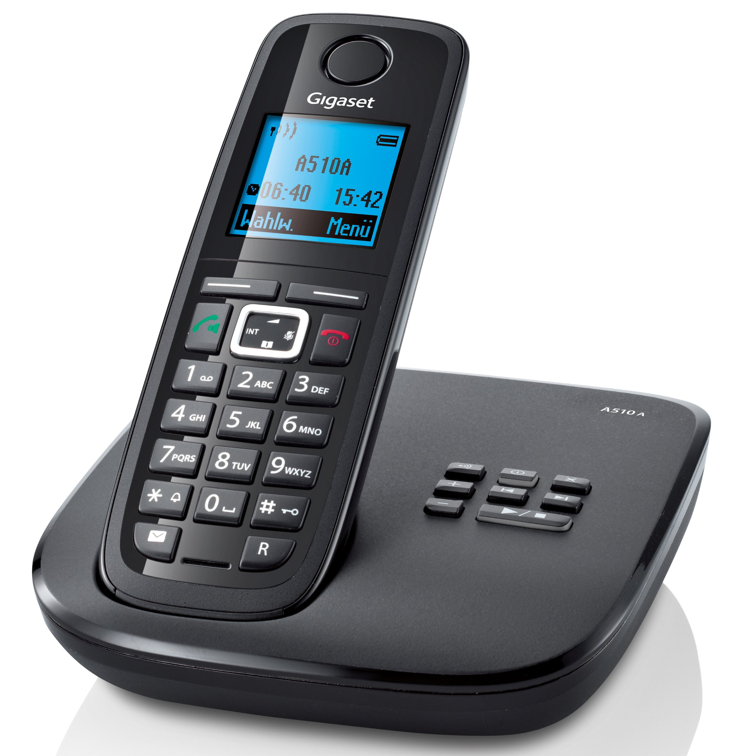 Gigaset A510A Schnurlostelefon (beleuchtetes Display, Anrufbeantworter, DECT) schwarz
