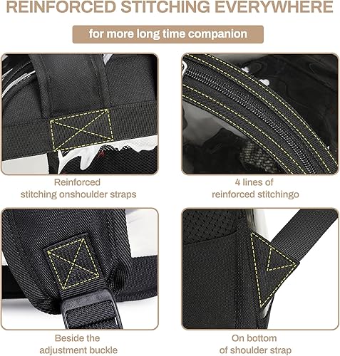 Miniatura 5 de MUSEVOS Mochila transparente, resistente bolsa de libros transparente para escuela, universidad de PVC transparente aprobado por estadios, Negro -,