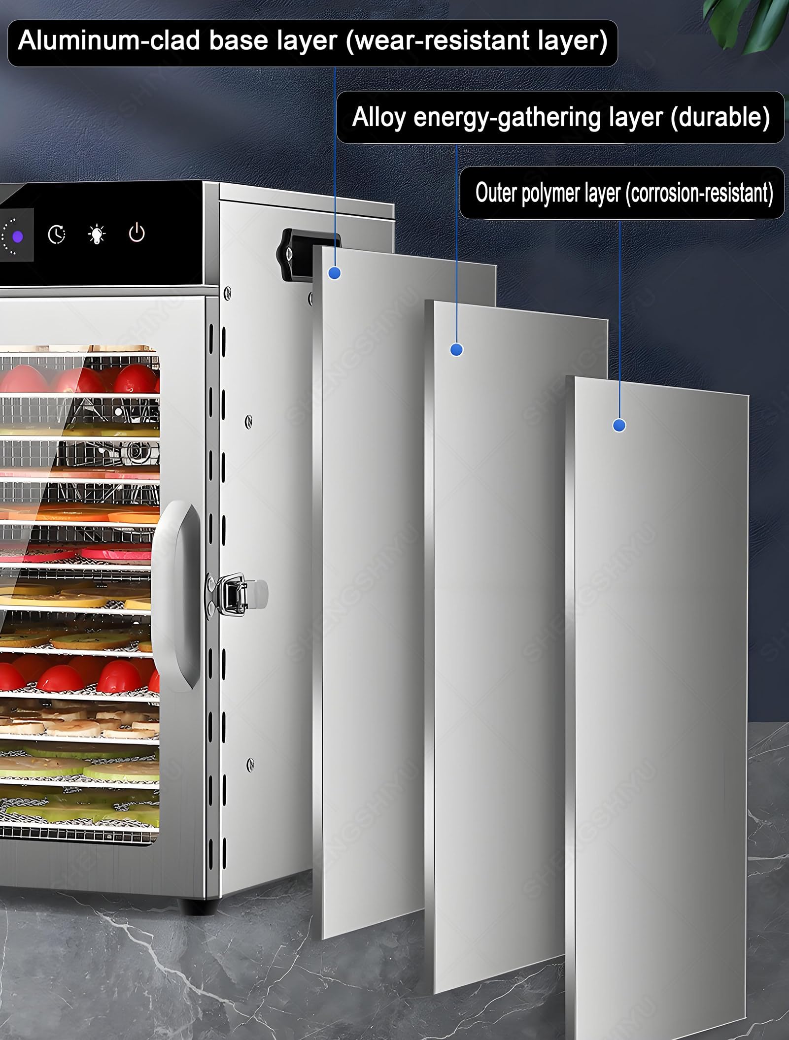 Essiccatore Frutta E Verdura,Controllo Della Temperatura 35℃~90℃ 12tiers | Timer Digitale 24 Ore,Essiccatore per Carne Secca,Frutta,Erbe Aromatiche, Aria Calda a Circolazione Orizzontale