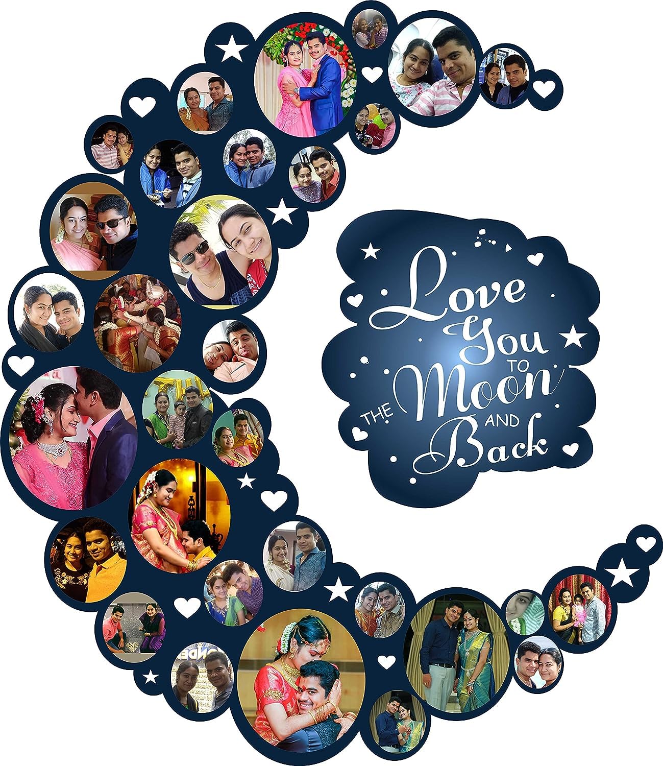 Moon Photo Frame with 31 photos/Birthday Gift/Moon frame/Photo Collage/Love Gift Size 12.5X15,Wood, Wall Mount,Black (18 Inches)