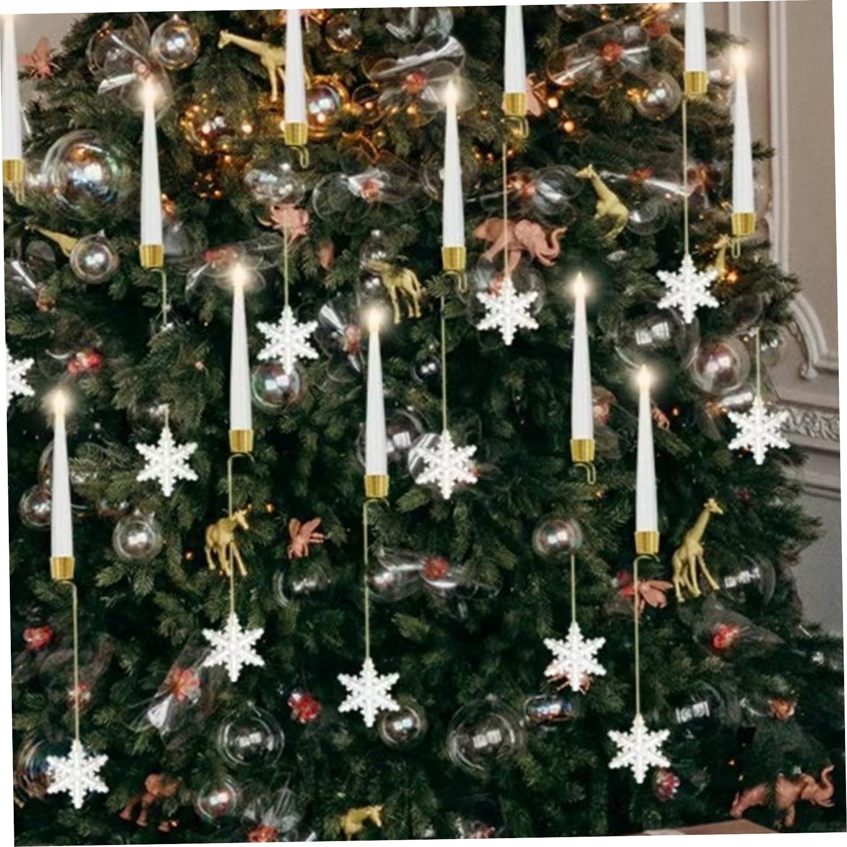 12 pezzi Candele dell'albero di Natale con remote candele tremolanti a conici senza piena a LED con ganci da fiocchi di neve Luce bianca calda per la decorazione per vacanze in casa per feste in