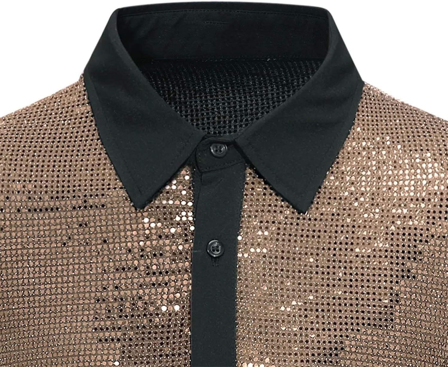 Men's Short Sleeve Shirts Vintage Sequined Party Dance Split Joint Lapel Casual Shirt