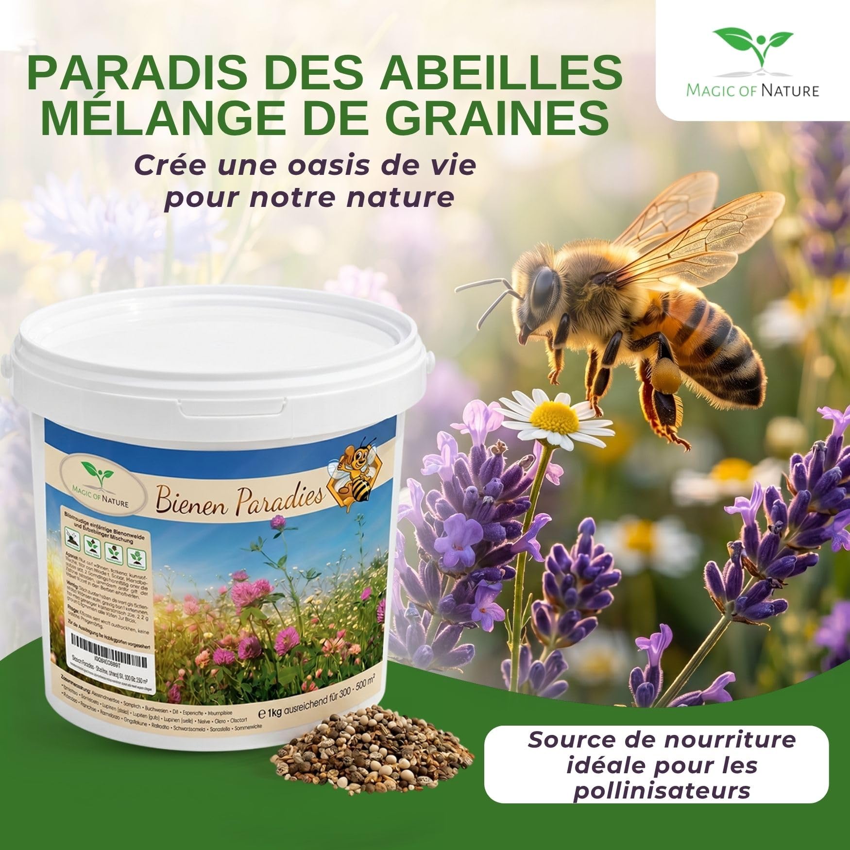 Magic of Nature: Mélange Graines Fleurs - Paradis des Abeilles (2,5 kg) | Prairie Fleurie Mellifère - Plus de 20 Variétés pour 750 à 1.250 m²