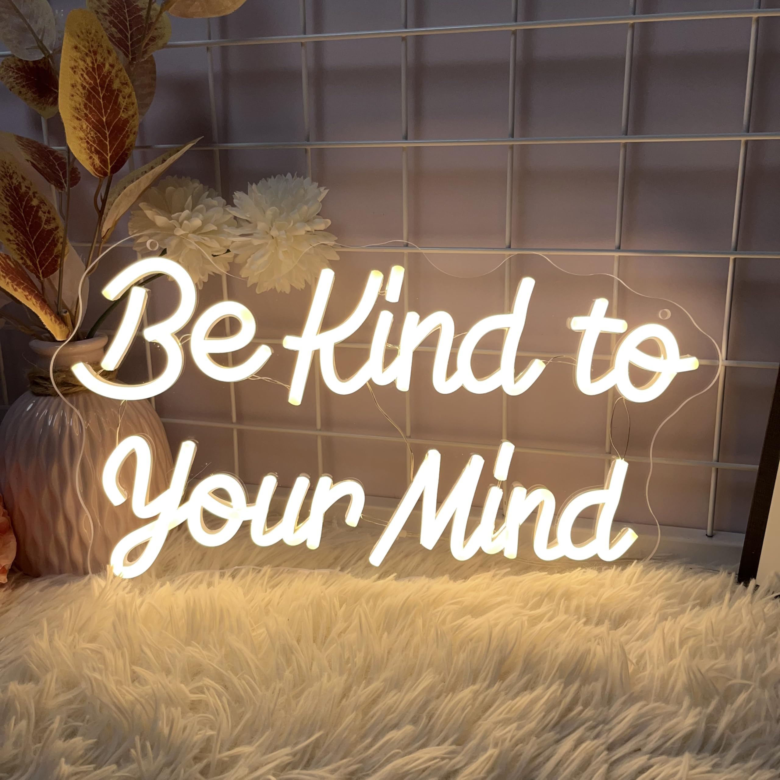 Be Kind to Your Mind Neon Sign Dimmable Led Neon Lights for Wall Decor USB Encouragement Word Neon Light Up Signs for Bedroom Home Bar Office Study Room Wedding Birthday Party Teens Girls Gifts