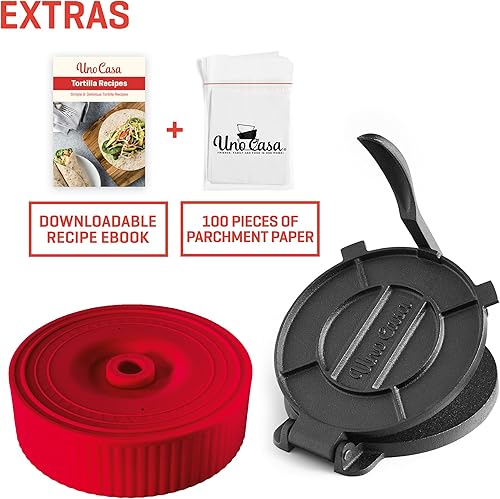 Miniatura 5 de Uno Casa Prensa de tortilla de hierro fundido de 8 pulgadas con calentador de tortilla