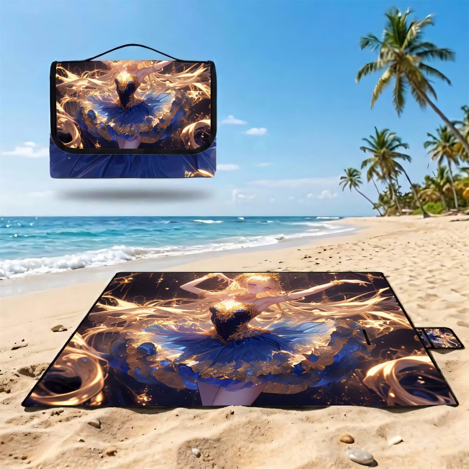 Couverture Pique Nique Grande 200x300cm,Outdoor Couverture Imperméable,Pliable Tapis de Plage Dos en PVC,Picnic Blanket pour Camping Accessoires,Jardin,Parc,Famille - Belle Fille,Princesse UZ-648