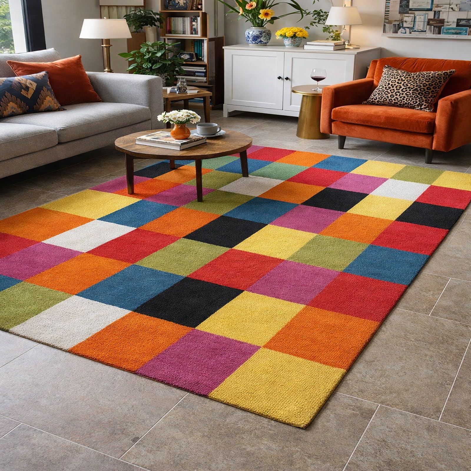 Tapis géométrie moderne lavable et antidérapant pour salon 150x210 cm