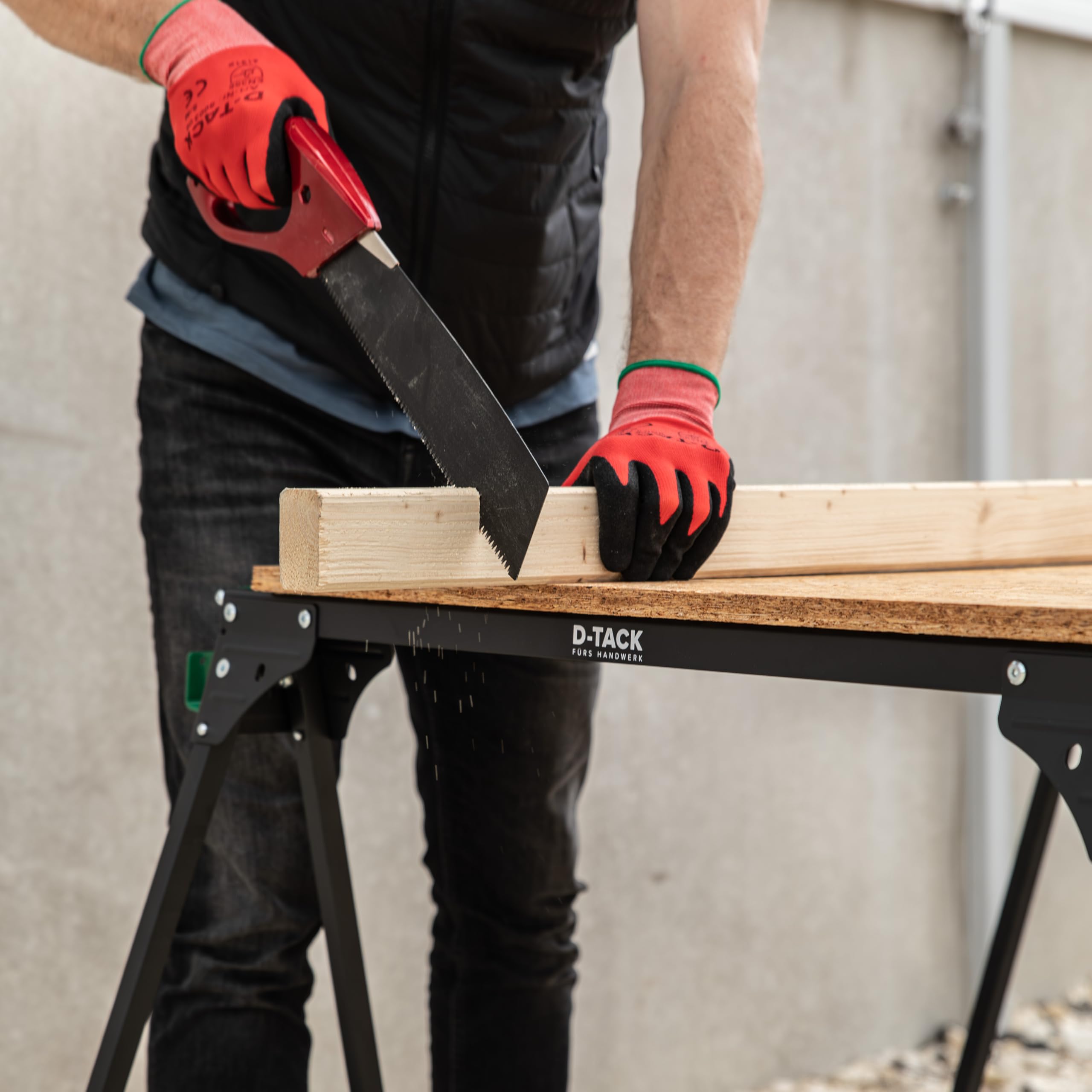 D-Tack 2x Arbeitsbock klappbar | Hochwertiger Sägebock aus Stahl | Faltbock mit einer Tragkraft bis zu 500 kg pro Paar | Klappbock für Baustelle, Werkstatt & Heimwerken