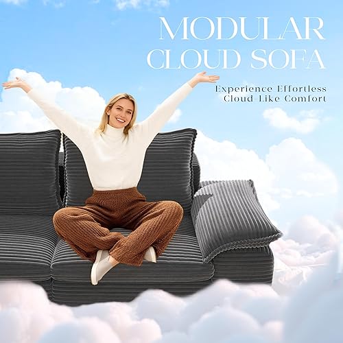 Miniatura 4 de Sofá modular Cloud de 104 pulgadas, sofás deshuesados para sala de estar, sofá en forma de L con otomana, sofá modular con asiento profundo, moderno