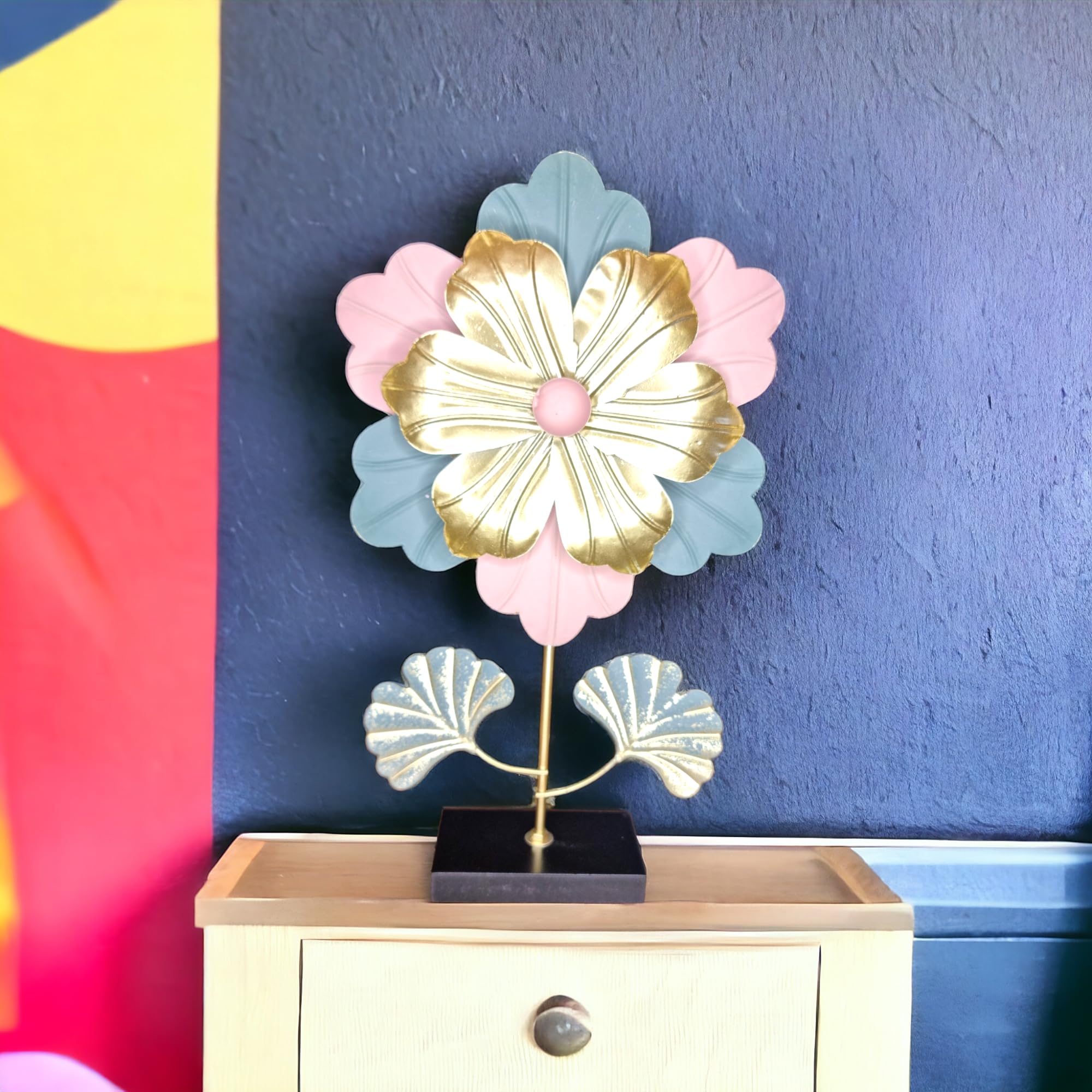 SAUDEEP INDIA Feng Shui Metal Flower with Petals - Pastel Colorful Table Flower Motif Home Decor(13x7 Inch)-image-32