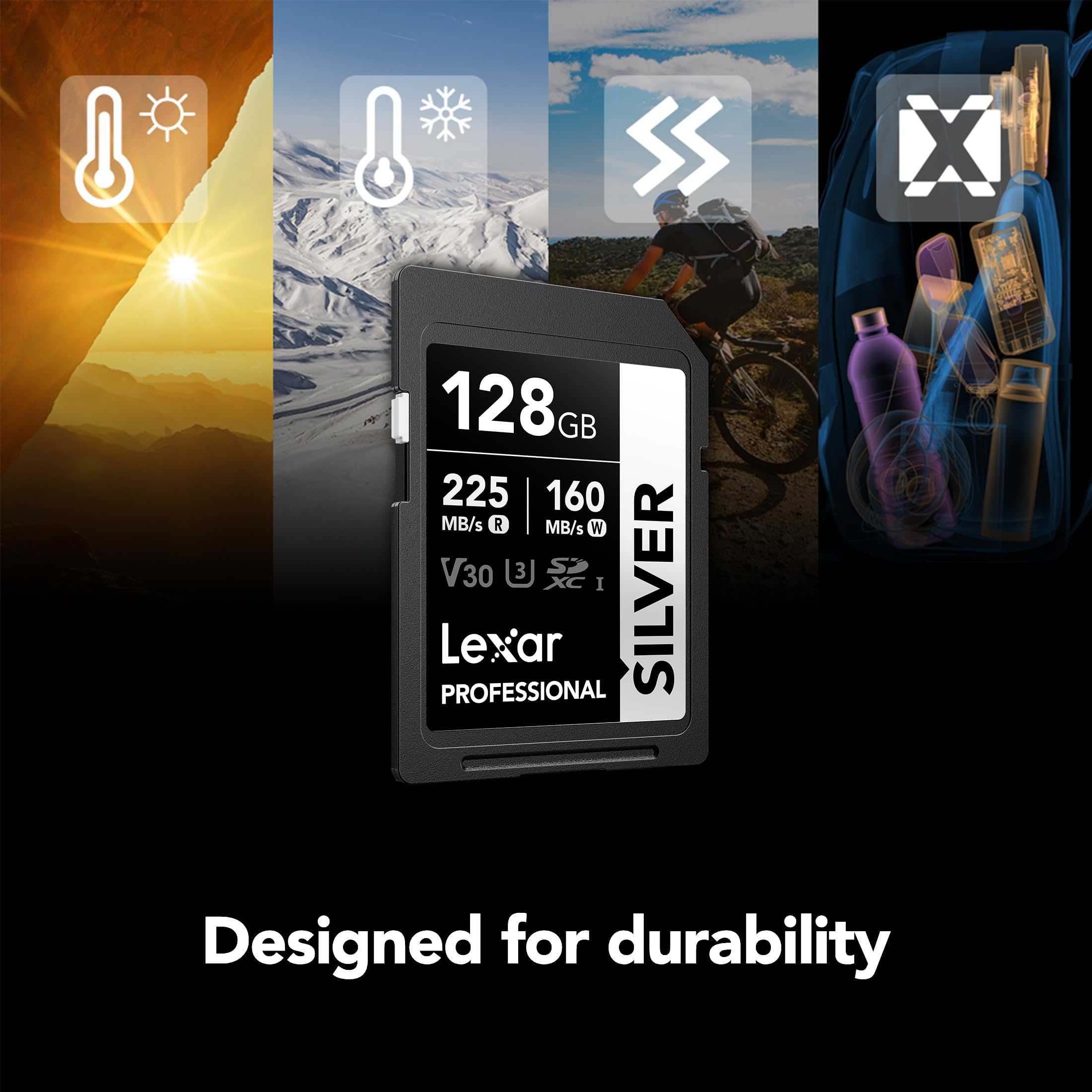 Lexar Tarjeta de Memoria SDXC Profesional Plateada de 128 GB, UHS-I, C10, U3, V30, Video 4K, hasta 205/140 MB/s de Lectura/Escritura, para fotógrafos Profesionales, videógrafos, entusiastas