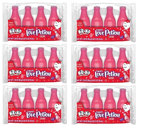 Nik-L-Nip - Botella de cera para el día de San Valentín cereza poción de amor paquete de 4 botellas - 6 unidades