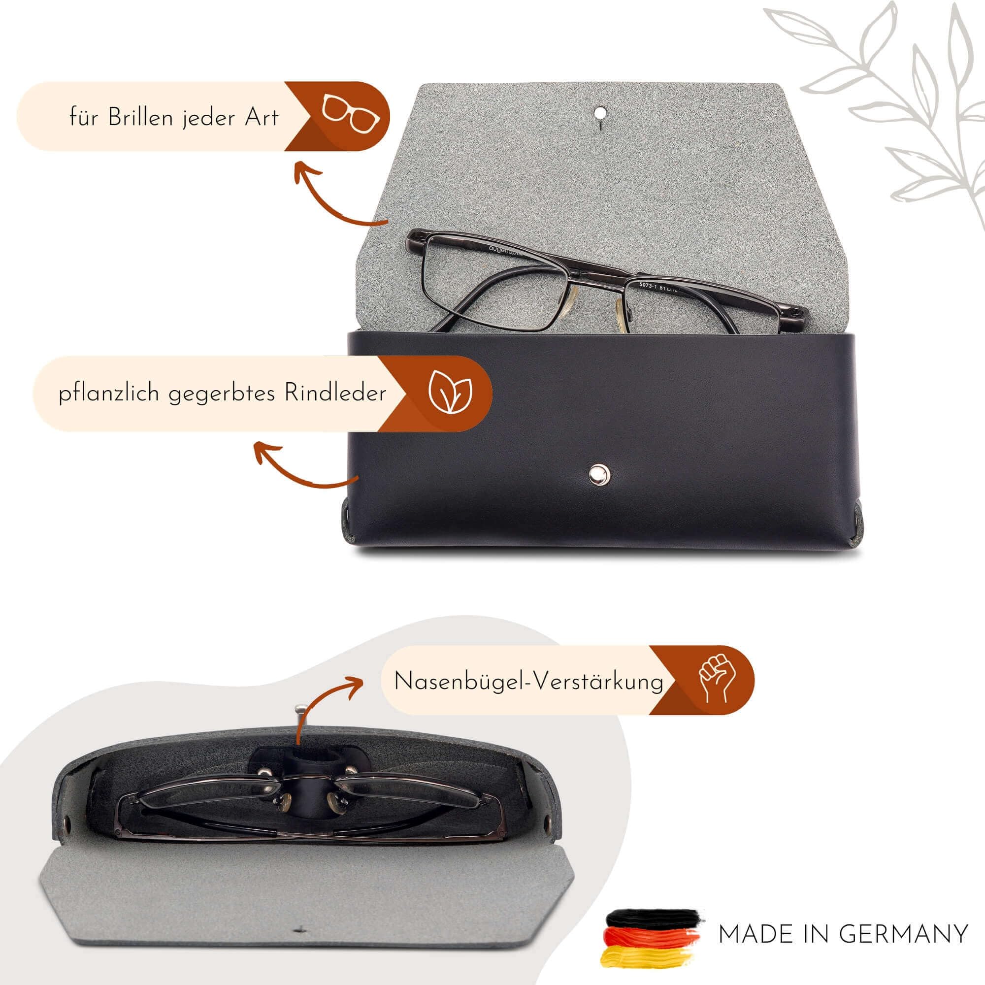 Thielemann THEWO Brillenetui Gert aus Leder für Lesebrille, große Sonnenbrille, Gleitsichtbrille, Soft Case Etui Leder für Damen & Herren, Brillenaufbewahrung