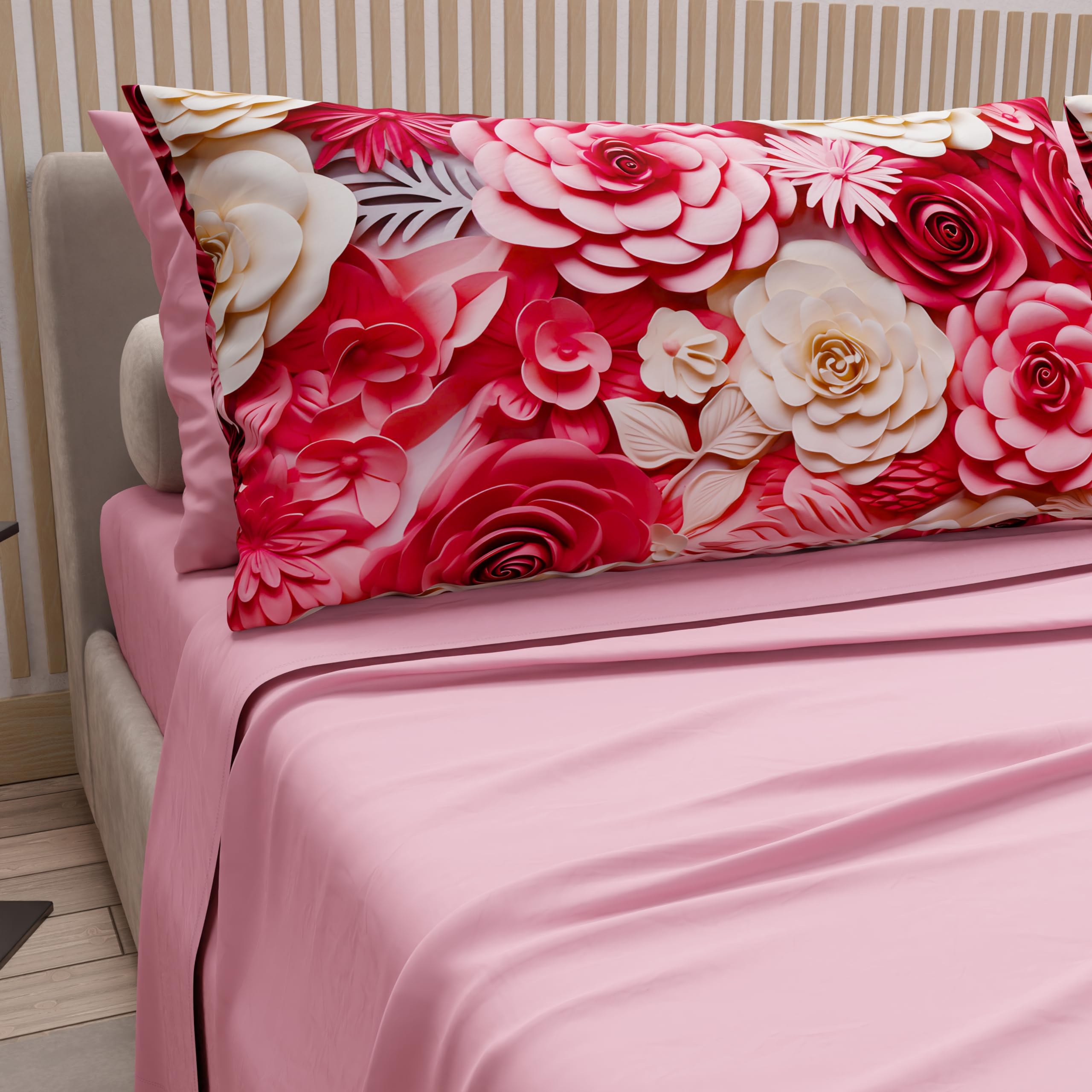 PETTI Artigiani Italiani - Cotton Sheets with Pillowcases in Digital Print, French Quarter, Complete Top and Bottom Sheet with Corners, Origami Pink, 100% Made in Italy