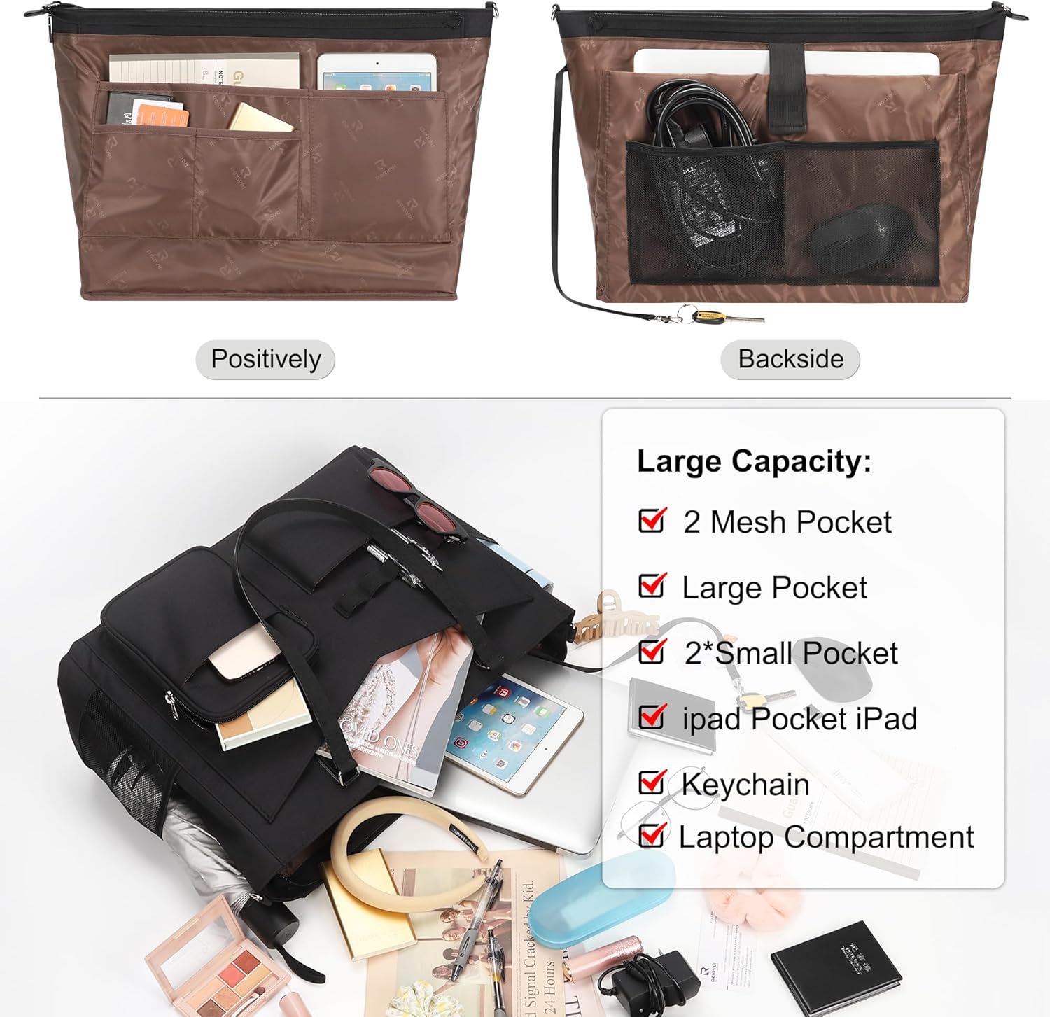 Laptop Bag for Women 17 Inch, Teacher Tote Bag with Compartments Work Tote Bag With 12 Pockets Professional Computer Bag Travel Business Briefcase Office Handbag Bag with Shoulder Straps - Image 3