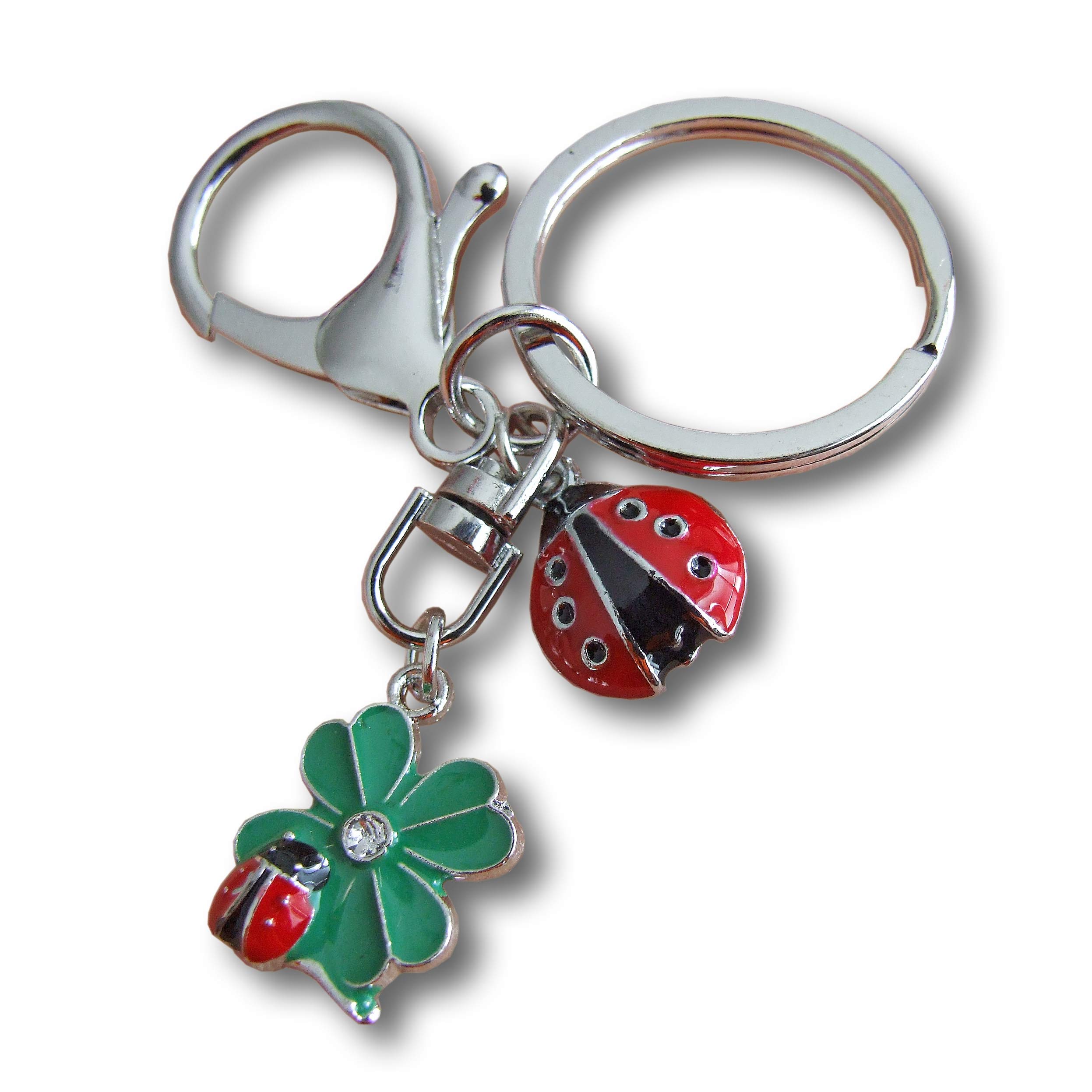 Livelybuy Unisex Silver, Green Lucky Clover With Ladybird Keyring Fortune Cute Charm Keychain Gift