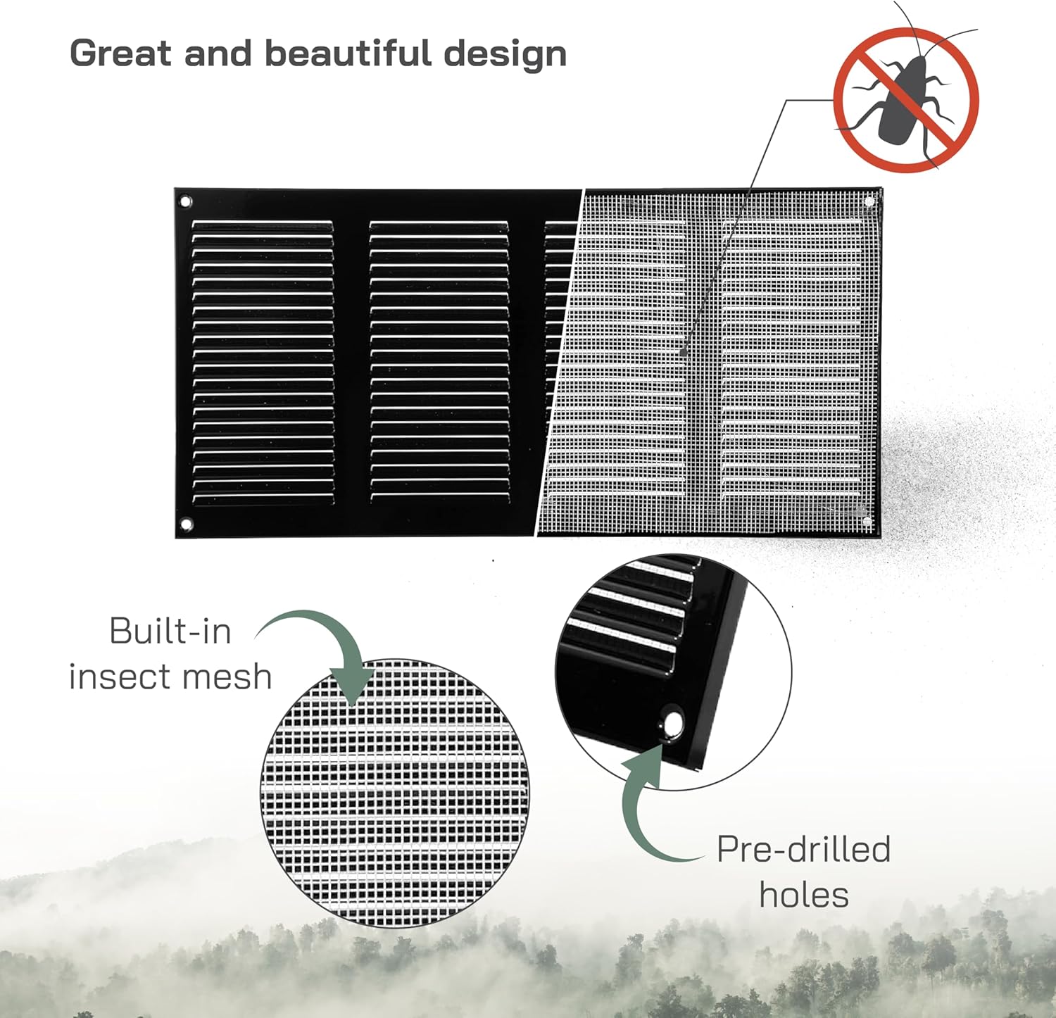 Vent Systems 16" x 8" Inch (Overall Dimensions) Pack of 2 - Black - Air Vent Cover Metal Air Return Grill with Built-in Mesh Guard Screen HVAC Vent Duct Cover for Home Improvement