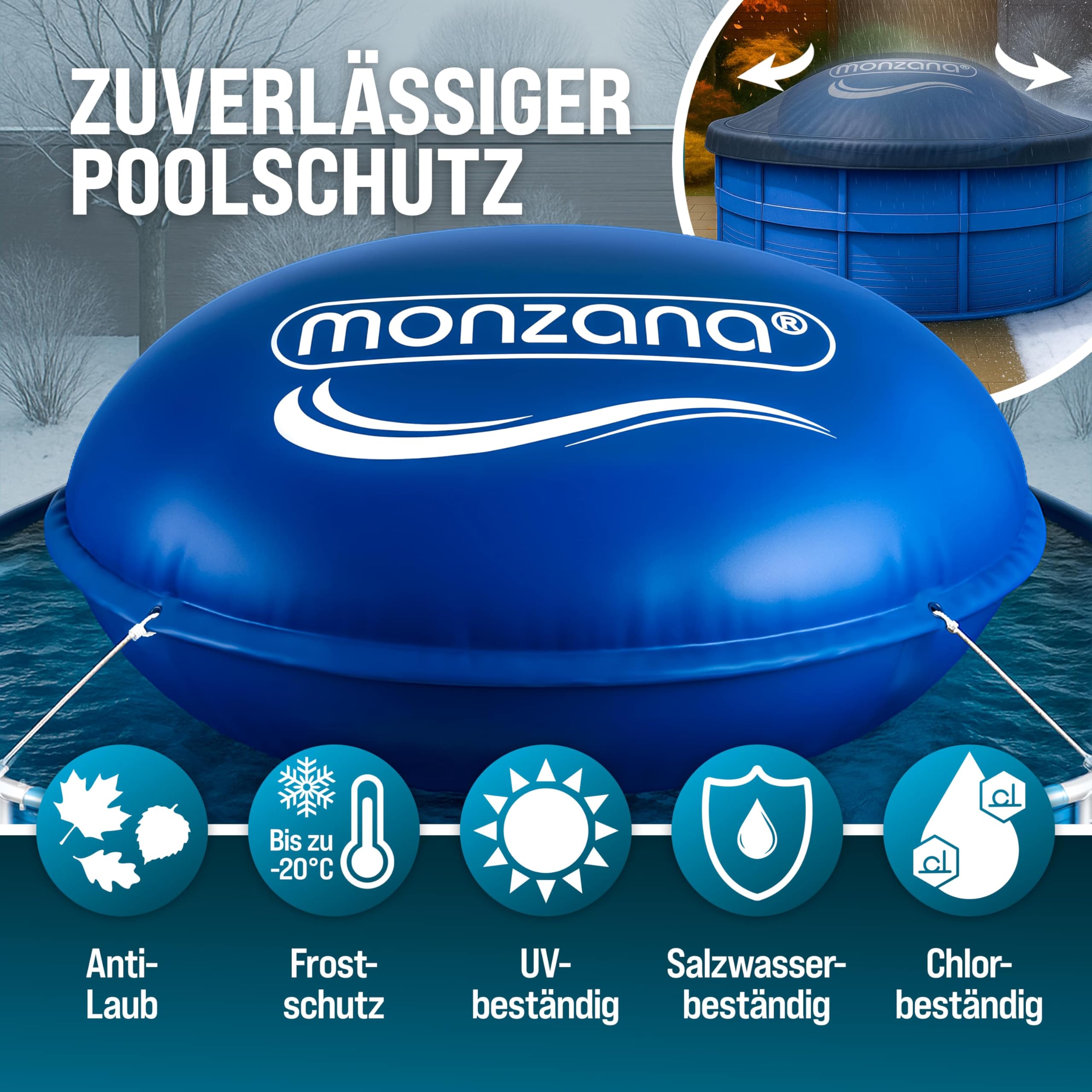 Monzana® Poolkissen 3m Winter Rund Chlorbeständig 2X Seil PVC Verstärktes Material bis -20° Doppelnaht Sicherheitsventil 6 Ösen Luftkissen Pool Abdeckung