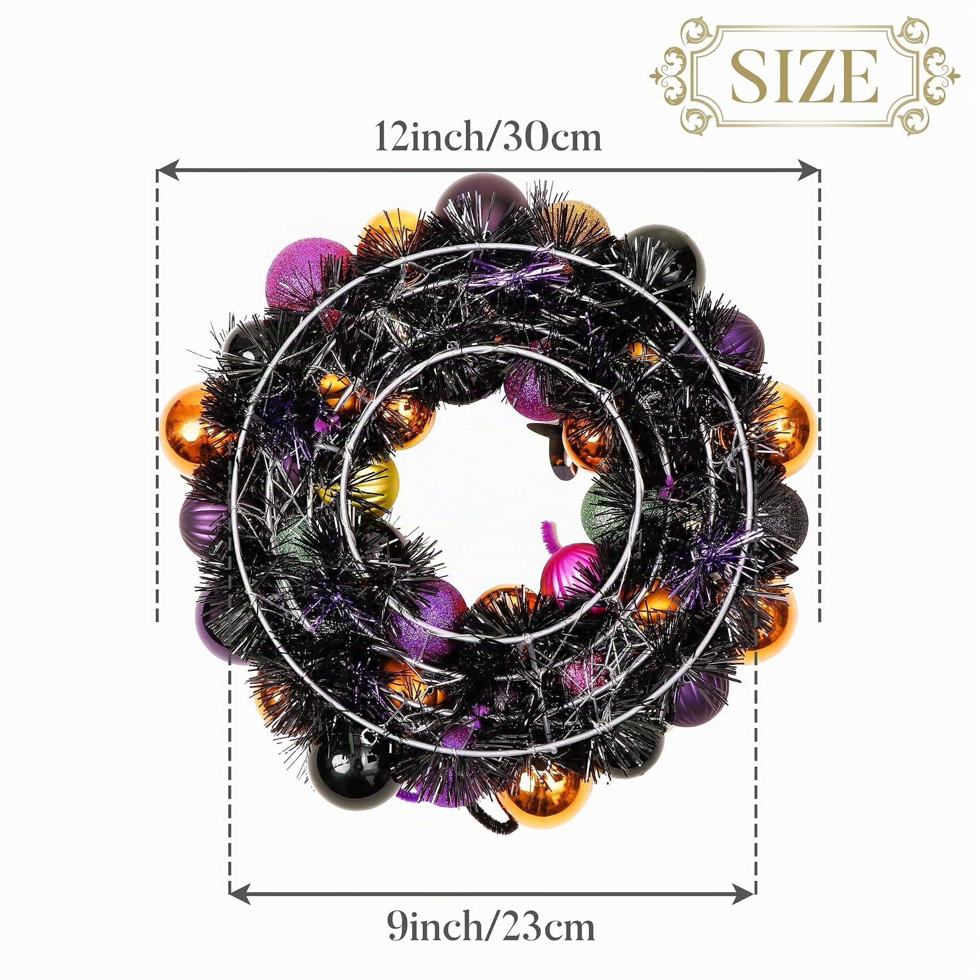 Valery Madelyn Couronne de Boules de Halloween pré-éclairée de 12pouces pour la Porte d'entrée, Ornements de Boules d'halloween Incassables pour Les Décorations de Fêtes d'halloween