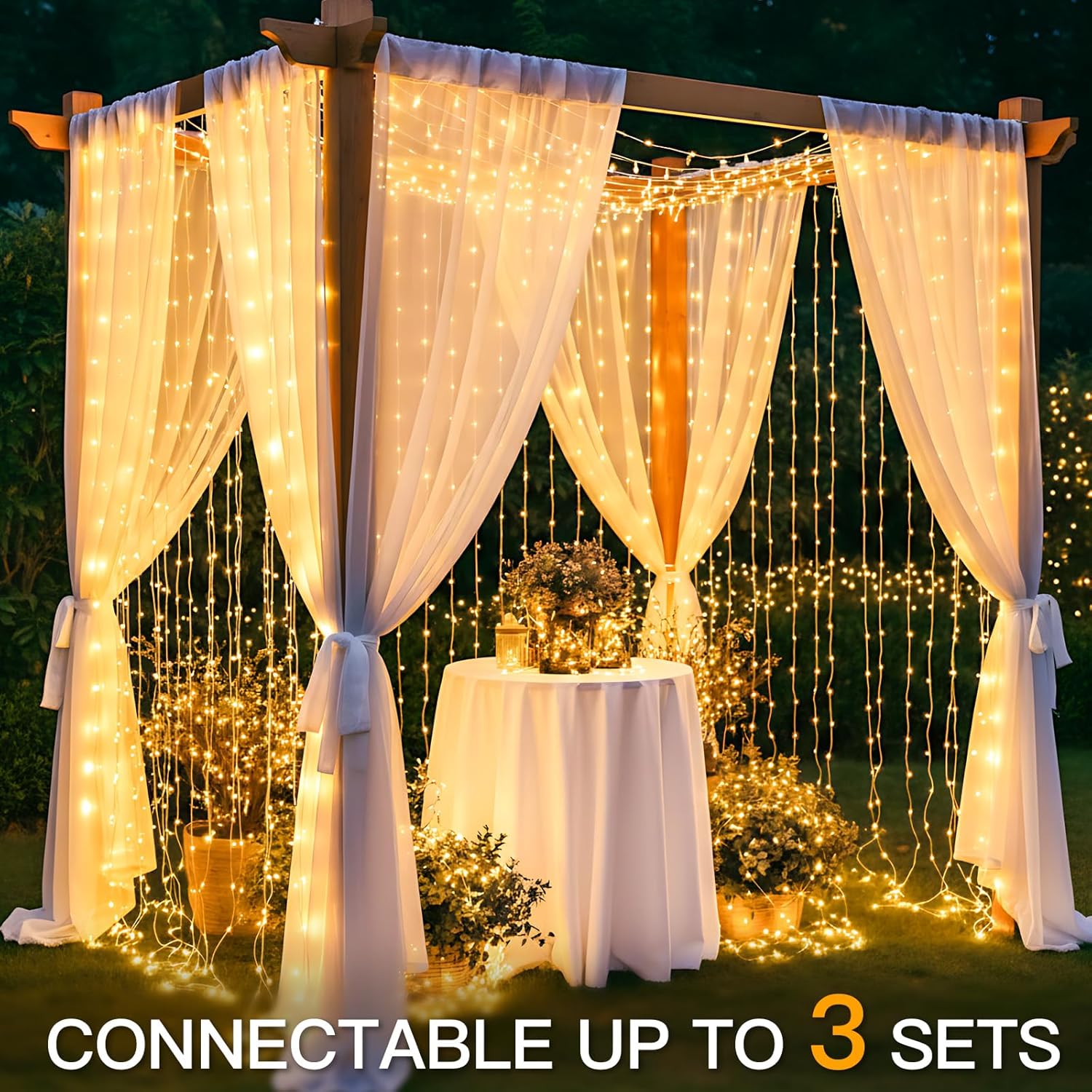 suddus Tangle-Free Curtain Lights,400 LED Connectable Hanging Lights with Hook, Waterproof Window Lights for Christmas, Dorm, Wall, Backdrop, Wedding, Party, Birthday Decor, Warm White
