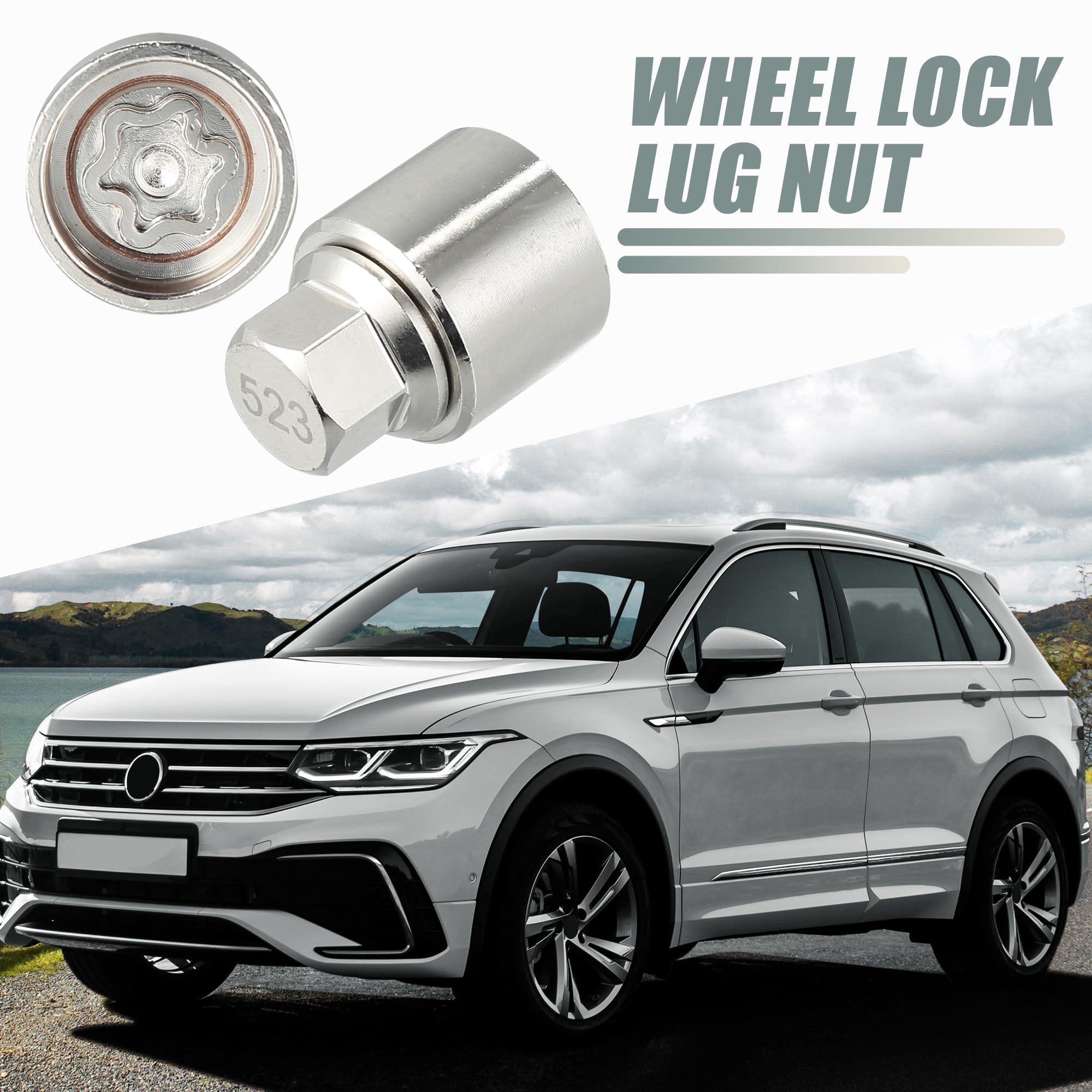 X AUTOHAUX 523 Clé Antivol De Roue Pour Volkswagen Touareg 1 Pièce | Couleur Argent, Matière Métal, 3,9x2,9cm, Ø Int. 2,4cm, Pour VW Scirocco Magotan Phaeton Tiguan, Retrait Antivol Roue