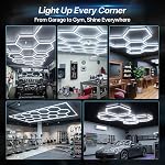 HYPERLITE Gen II Éclairage de garage Hexagon : 322W 32200LM 11 Grilles Hexagon Led Light, 6500K Ultra Lumières Hex Honeycomb, Installation facile, Conception durable pour garage, Détail de voiture, Ateliers, Gym