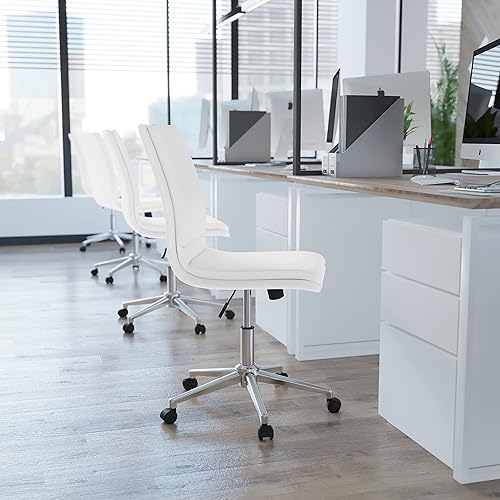 Miniatura 40 de Flash Furniture Madigan - Silla de oficina Task – Lujosa tapicería gris LeatherSoft – Acolchado medio respaldo y asiento – Base cromada ajustable en