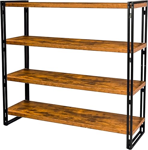 Miniatura 11 de Estantería industrial de 3 niveles de madera rústica y metal de 47 pulgadas para oficina en casa, dormitorio, cocina, baño (marrón rústico, 3 Marrón