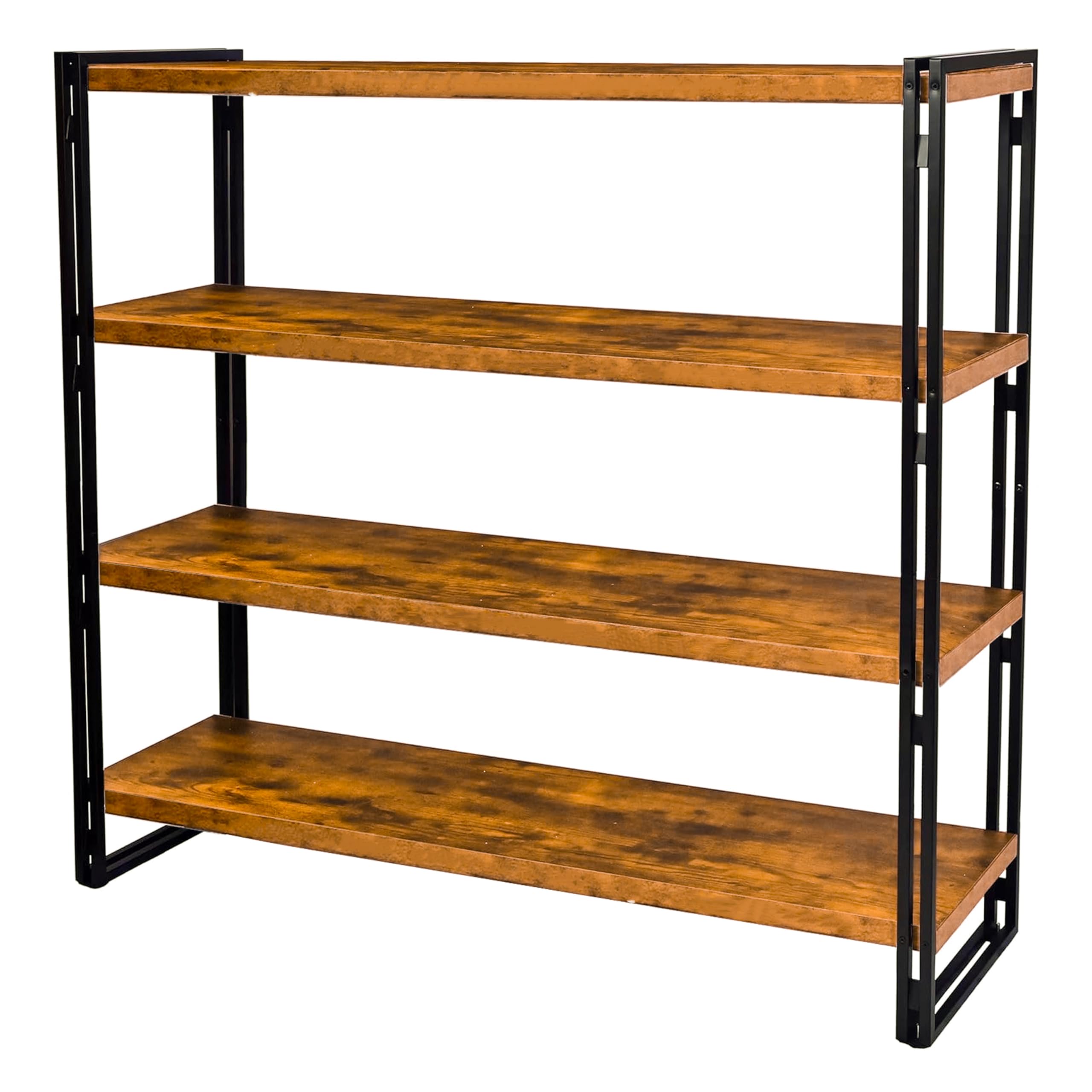 HIBOAT 47" 4-Tier Bookshelf Rustic Wood and Metal Industrial Bookshelf for Home Office, Bedroom, Kitchen, Bathroom (Rustic Brown, 4-Tier)