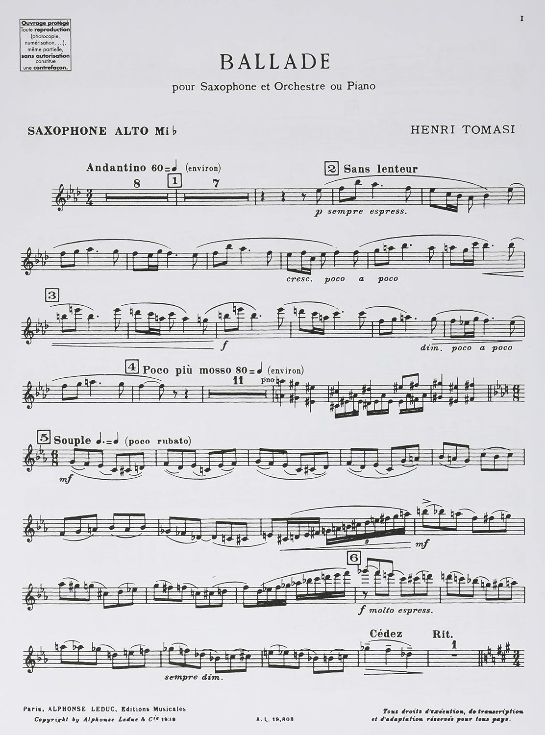 TOMASI: BALLADE SAXOPHONE MIB ET PIANO (French Edition)      Paperback – November 9, 2005